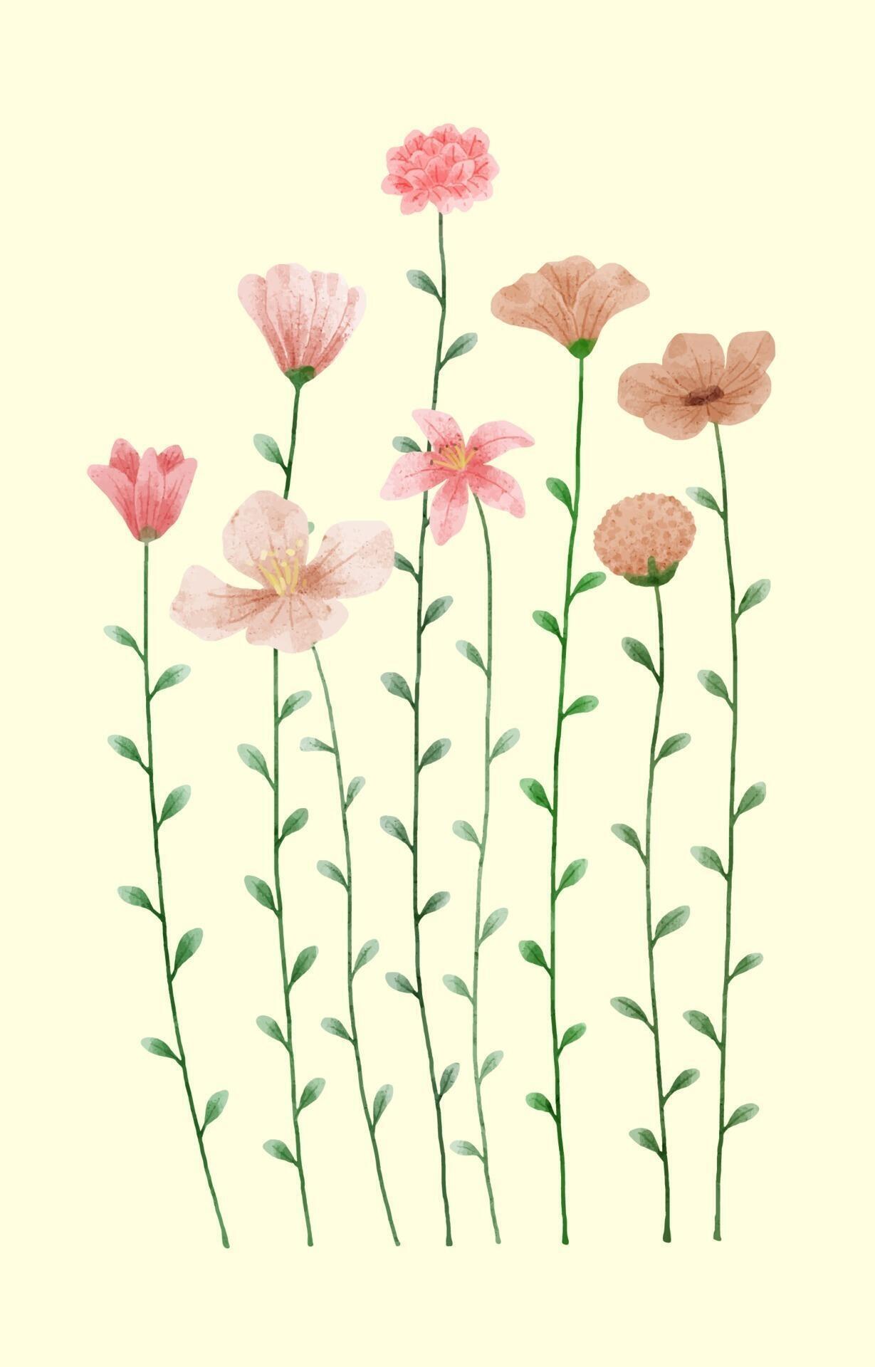 A set of flowers painted in watercolor for designer work create Stock Free