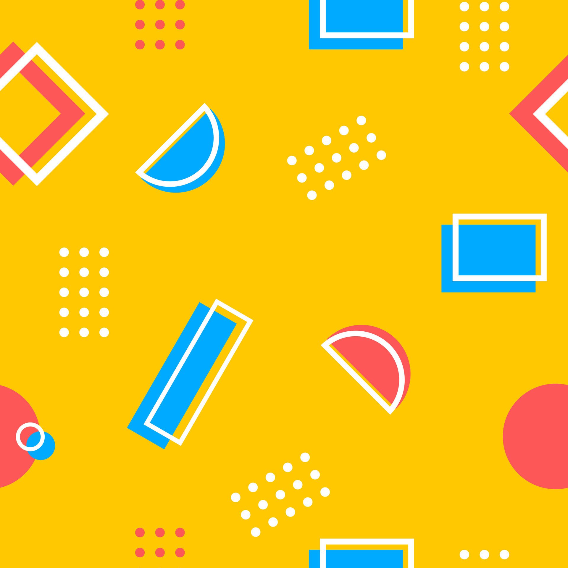 Colorful and Fun Memphis Design Pattern With Geometric Shapes and Dots Free Vector