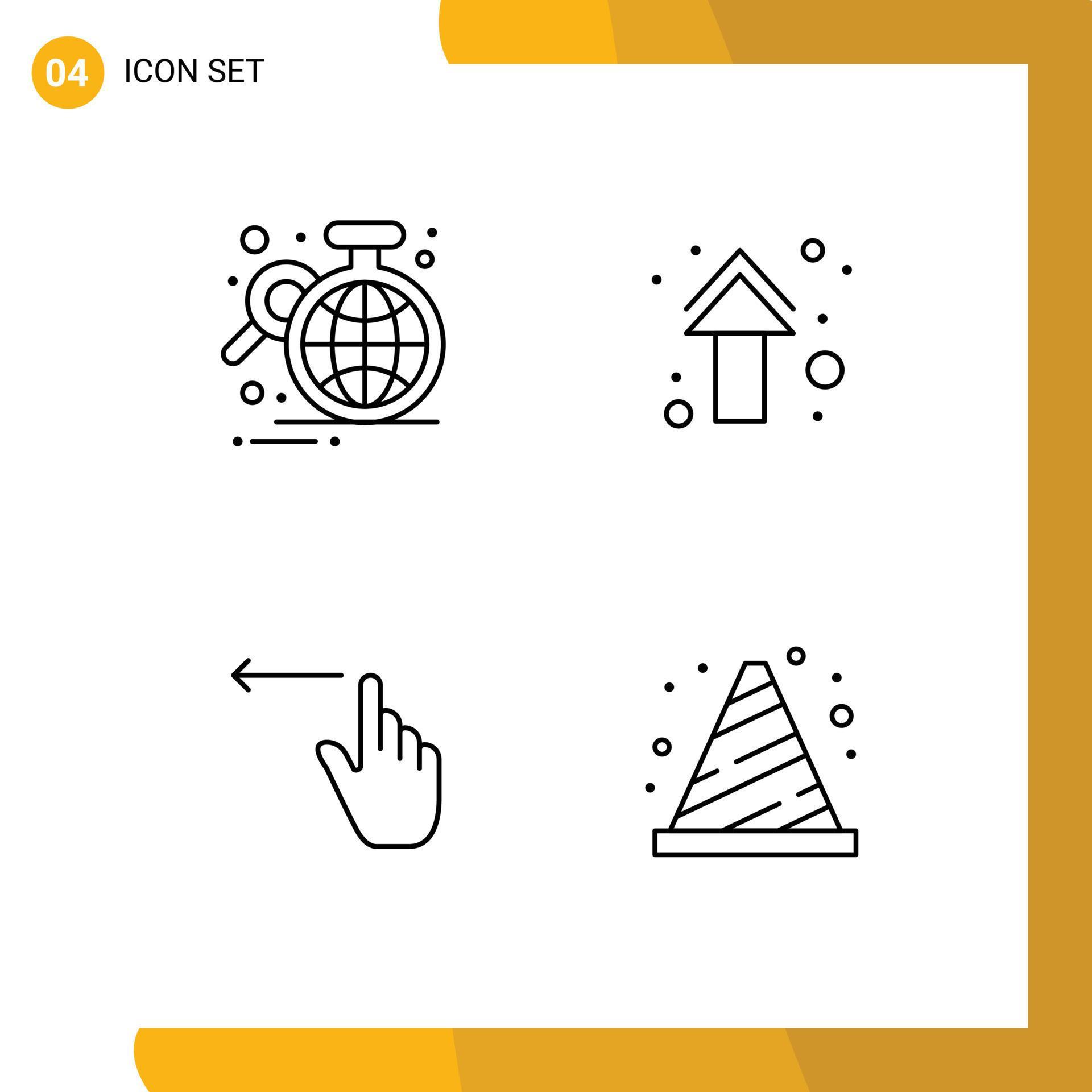 Mobile Interface Line Set of 4 Pictograms of analysis straight globe arrows gestures Editable Vector Design Elements Stock Free