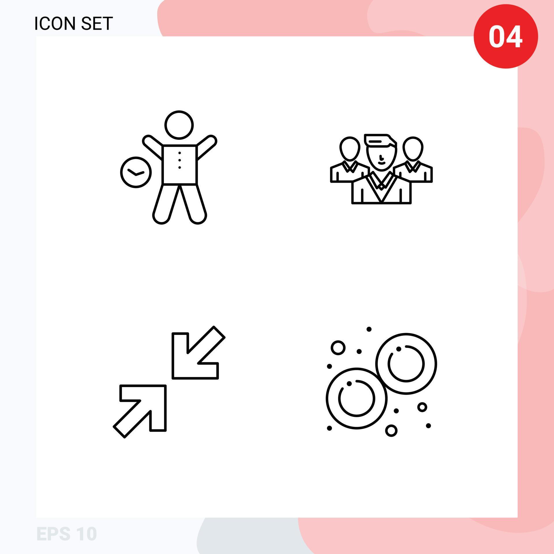 Set of 4 Modern UI Icons Symbols Signs for exercise arrows health security zoom Editable Vector Design Elements Stock Free