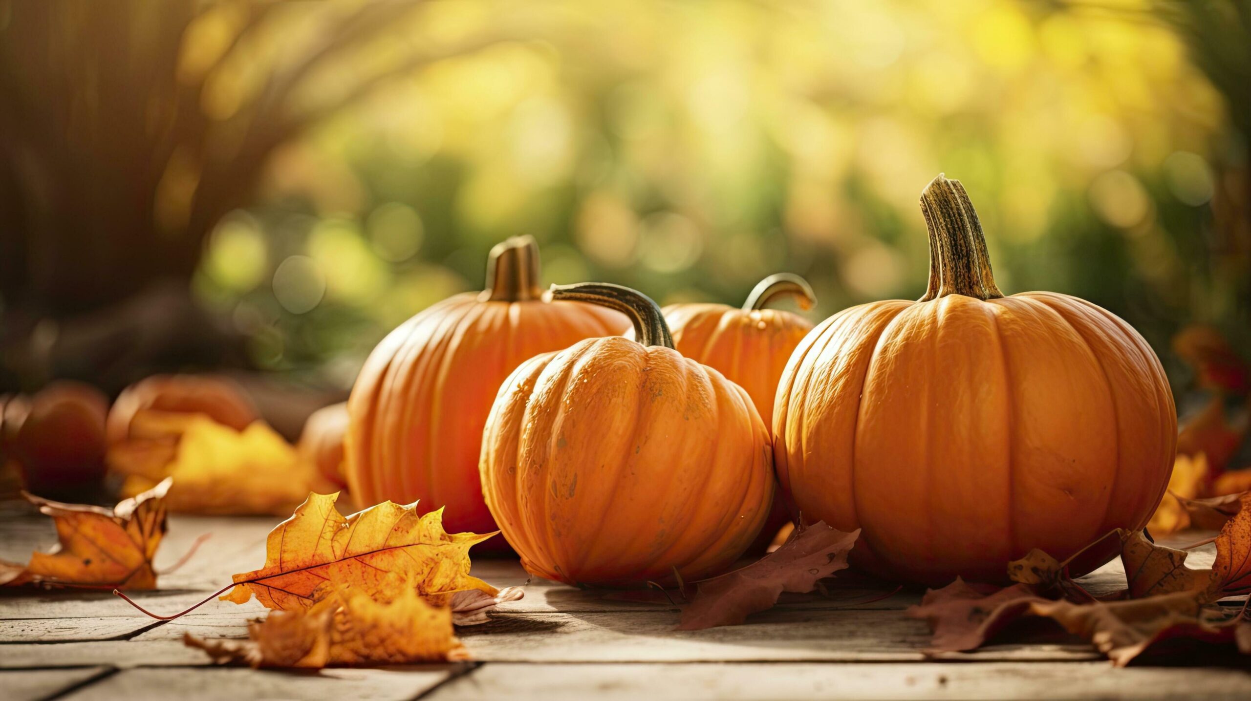 Pumpkin on a sunny fall autumn background with some leaves Free Photo