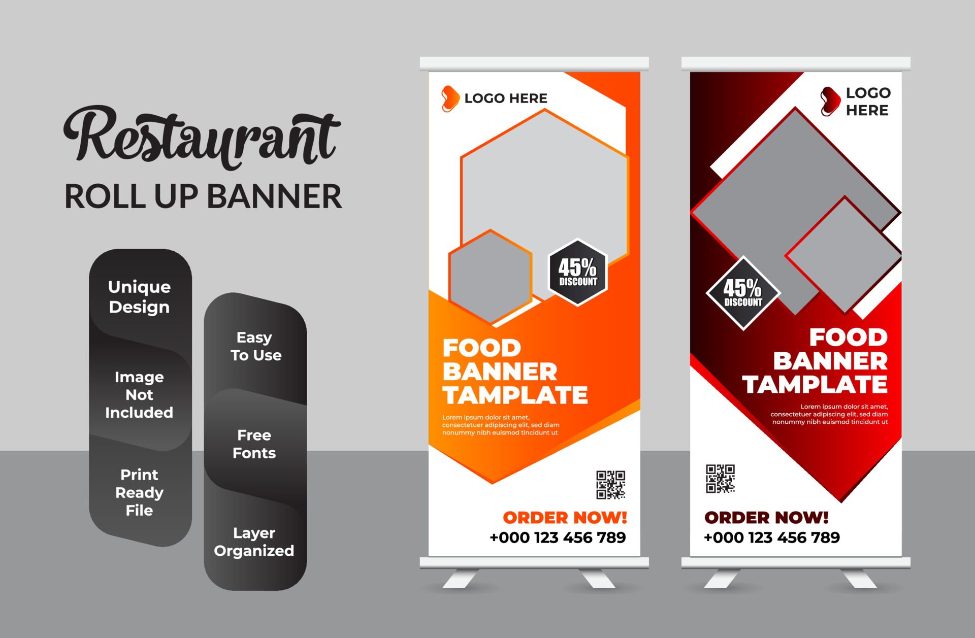 Roll up banner design print template set Free Vector