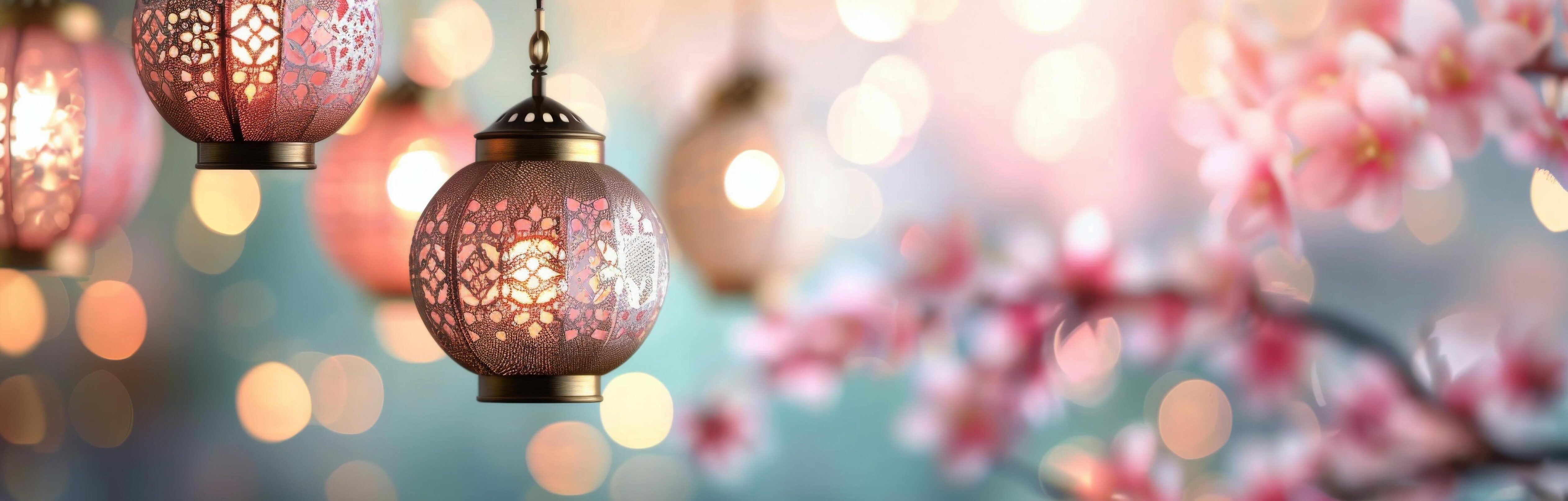 Colorful Glittering Ornaments Hanging Against a Blurred Festive Background Stock Free