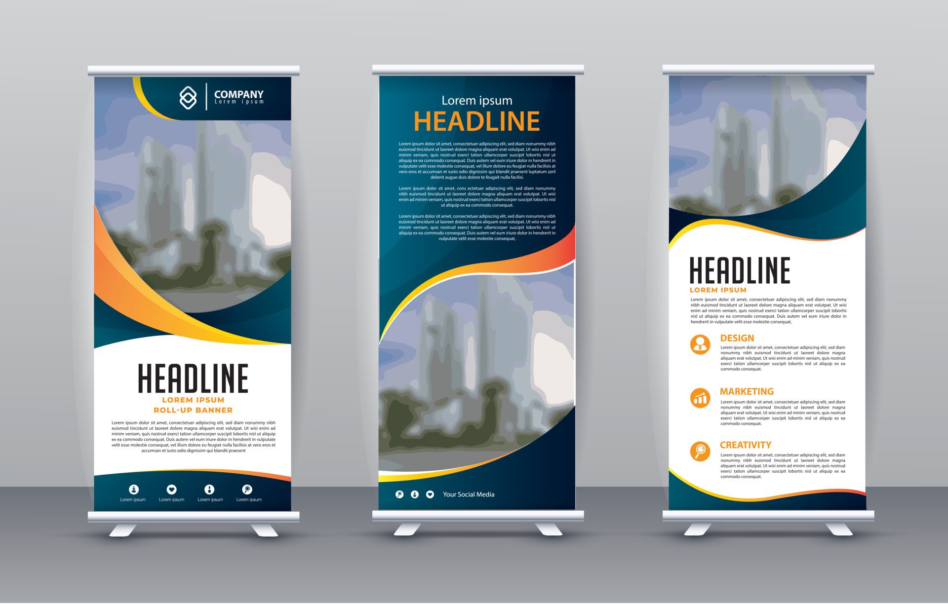 roll up design template for banner advertising Free Vector