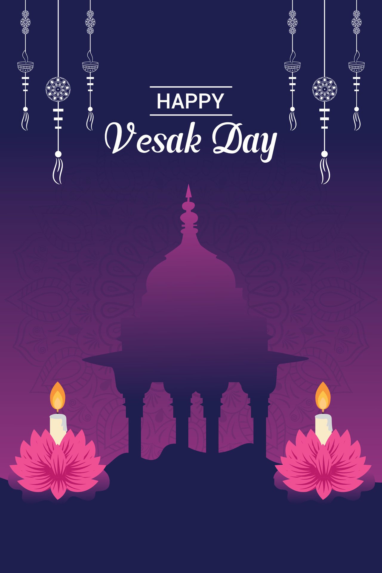 Flat vertical poster template for vesak day illustration festival celebration social media post and vesak day Banner Free Vector