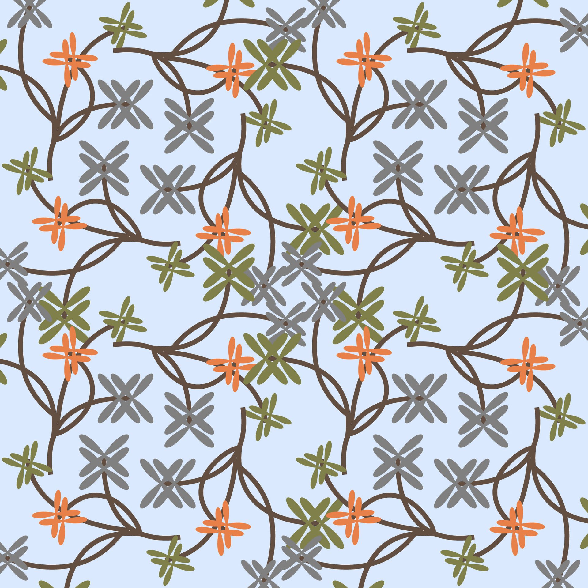 Seamless pattern with monochromatic flowers on stems in Art Deco style Free Vector