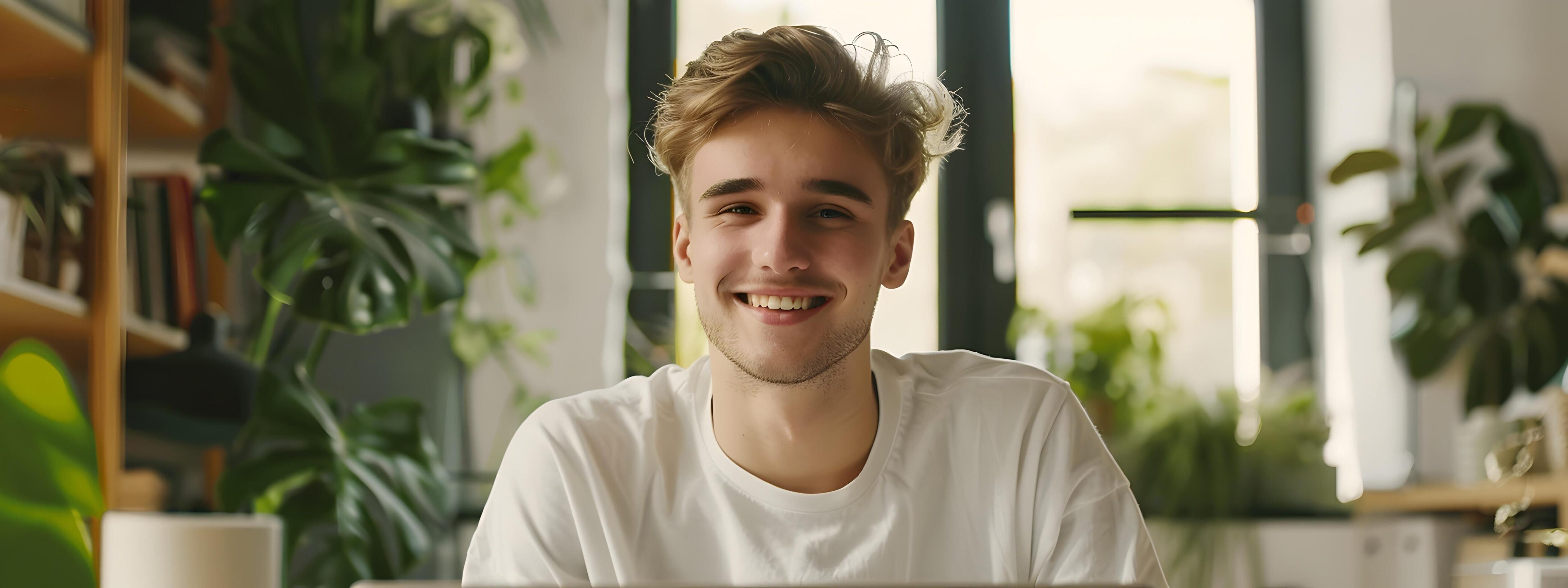 Confident Young Professional Smiling at His Desk in Modern Office Stock Free