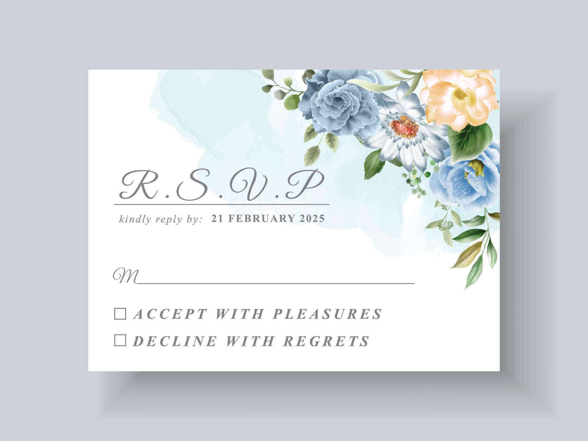 Beautiful blue flowers wedding invitation card template Stock Free