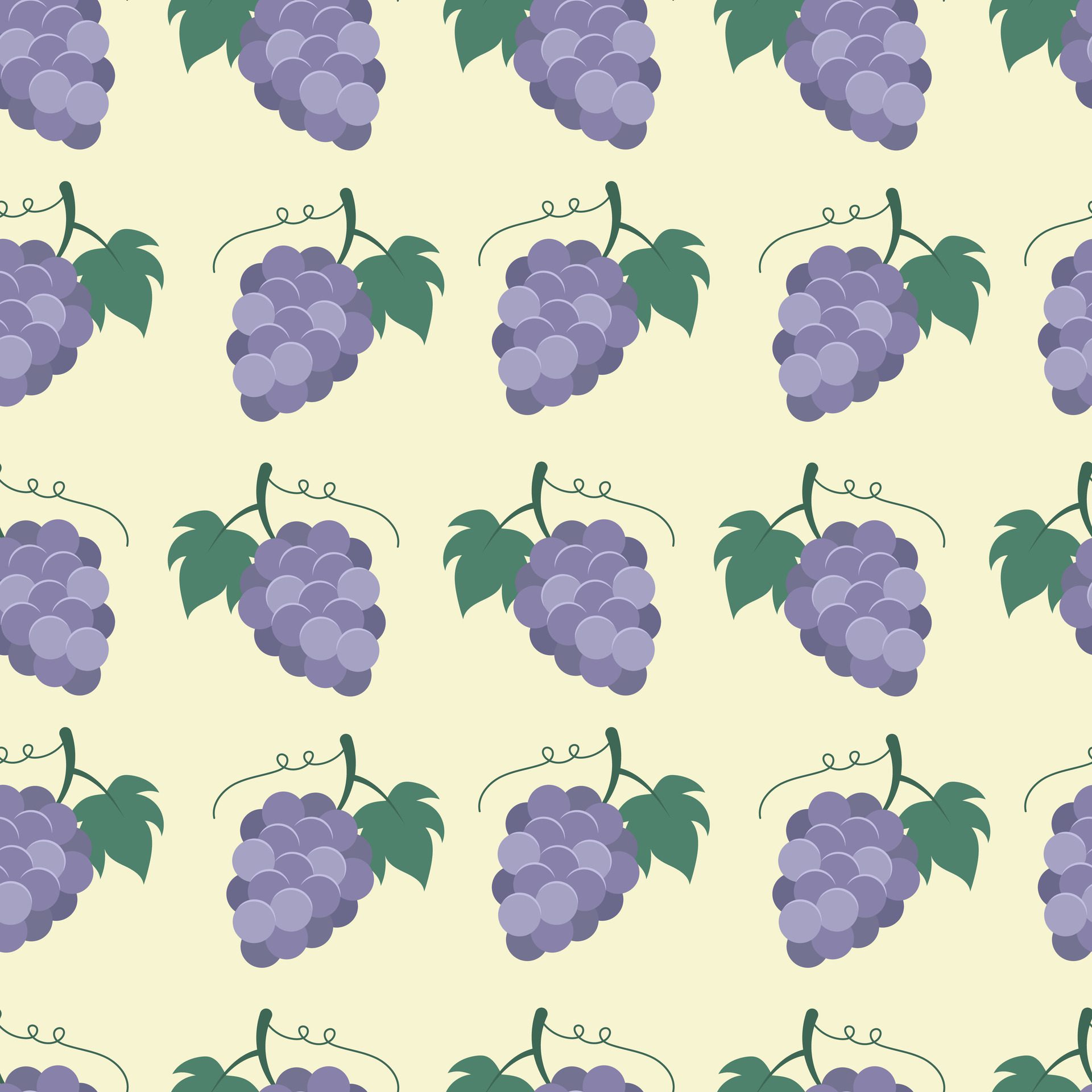 Grapes seamless pattern. Purple berries on a pastel yellow background. . For packaging, cover, paper, case Free Vector