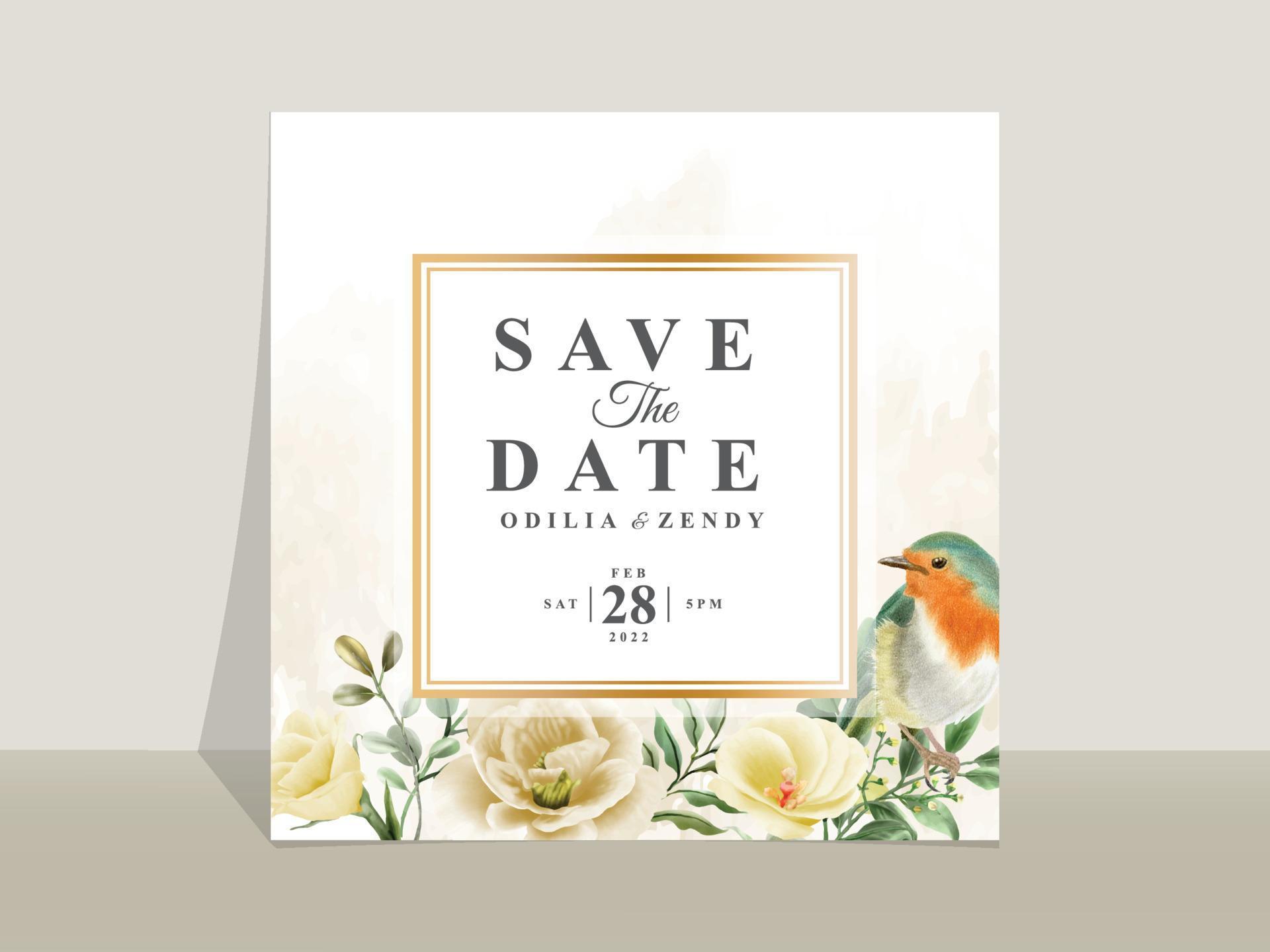 Wedding invitation card template yellow flowers theme Stock Free