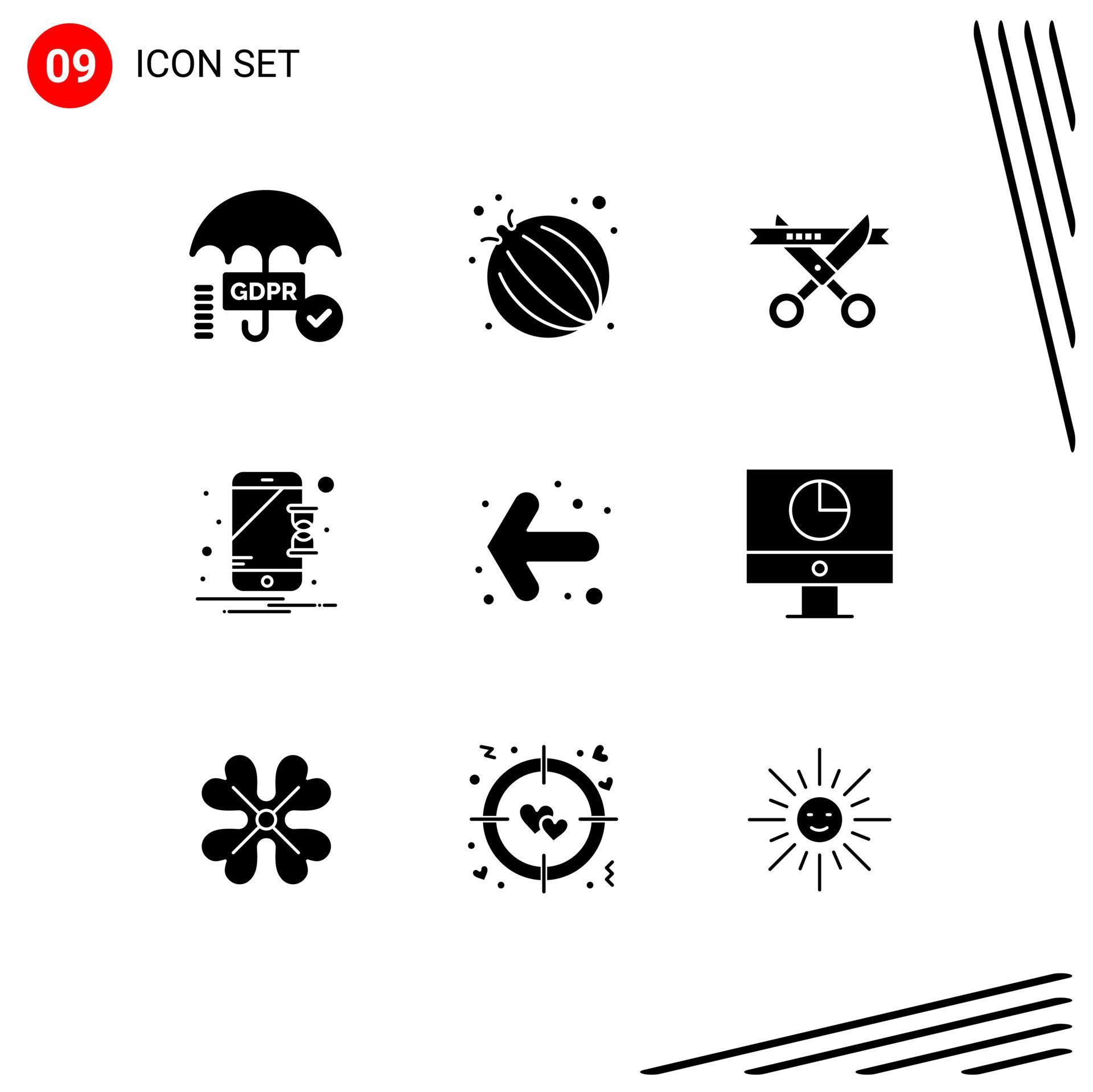 Set of 9 Vector Solid Glyphs on Grid for left arrow ceremony notification hourglass Editable Vector Design Elements Stock Free