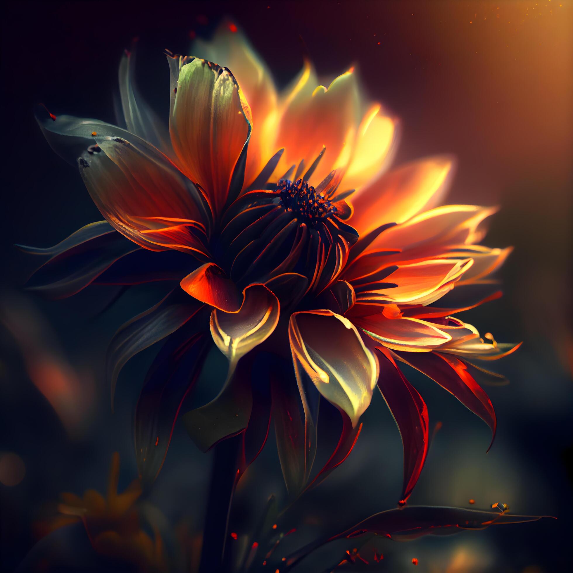 Beautiful orange dahlia flower on a dark background close-up, Image Stock Free