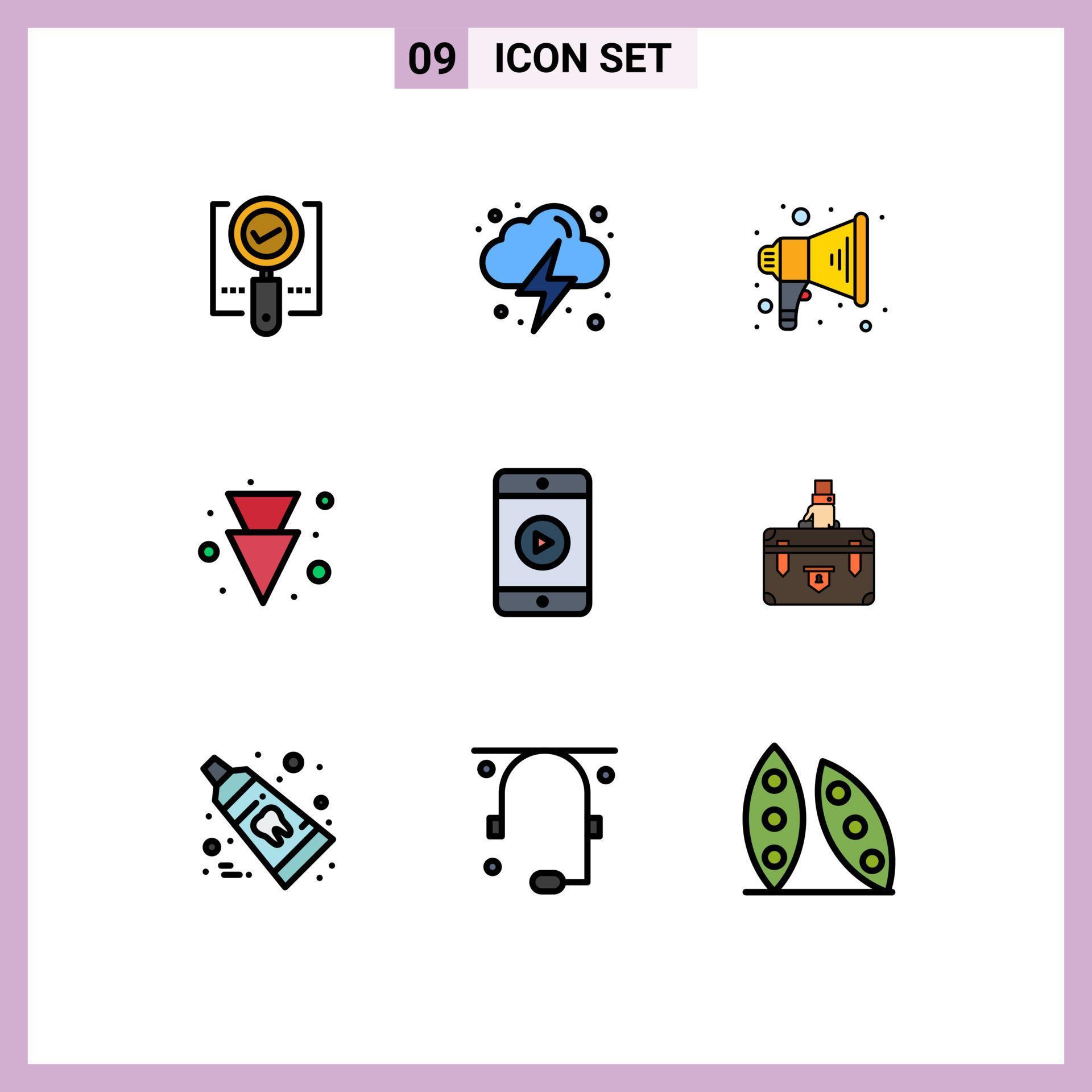 Set of 9 Modern UI Icons Symbols Signs for video mobile cloud full arrow Editable Vector Design Elements Stock Free