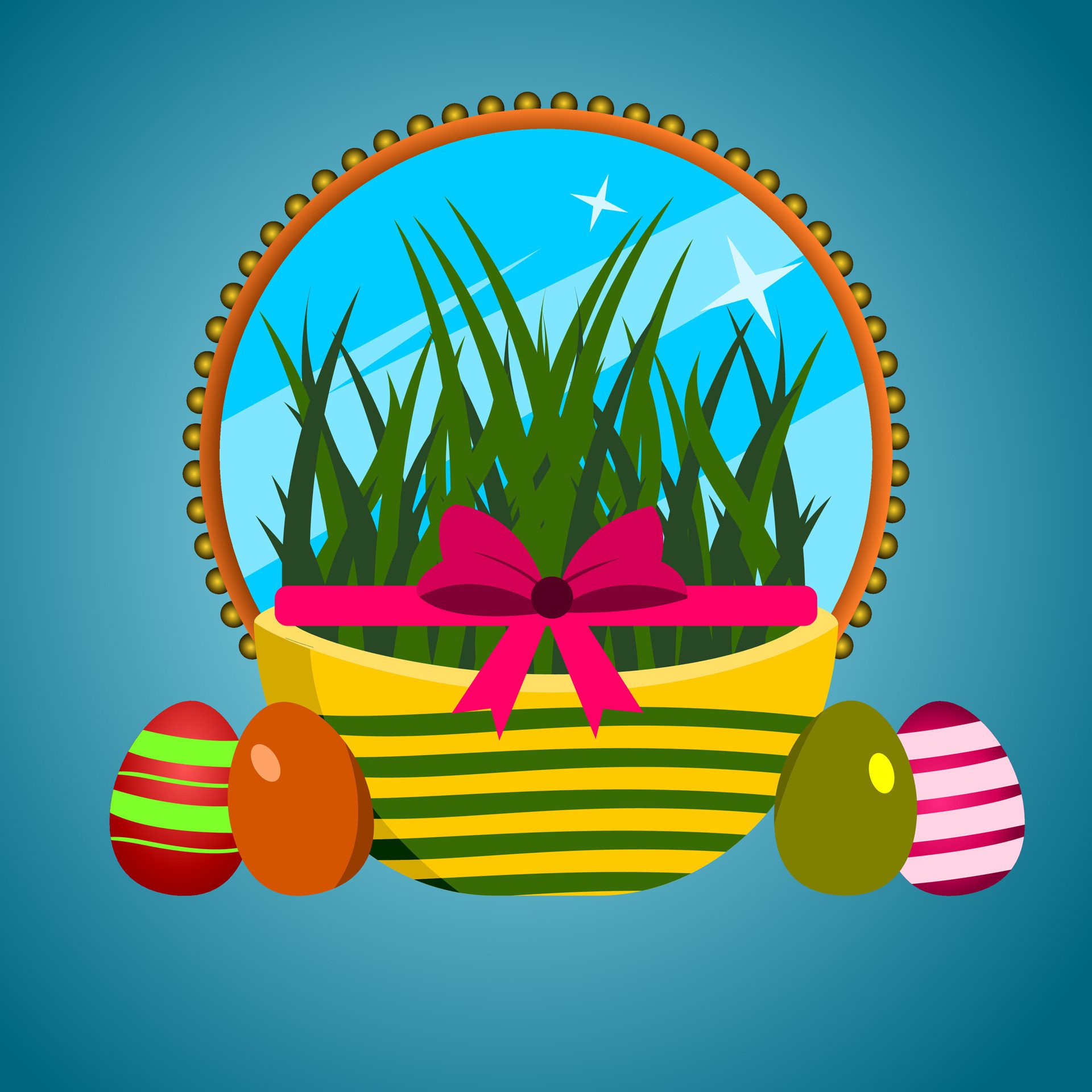 Happy Nowruz day celebration square banner. painted eggs, grass, mirror, Nowruz in Iran, Persian new year celebration, spring first day illustration. Free Vector