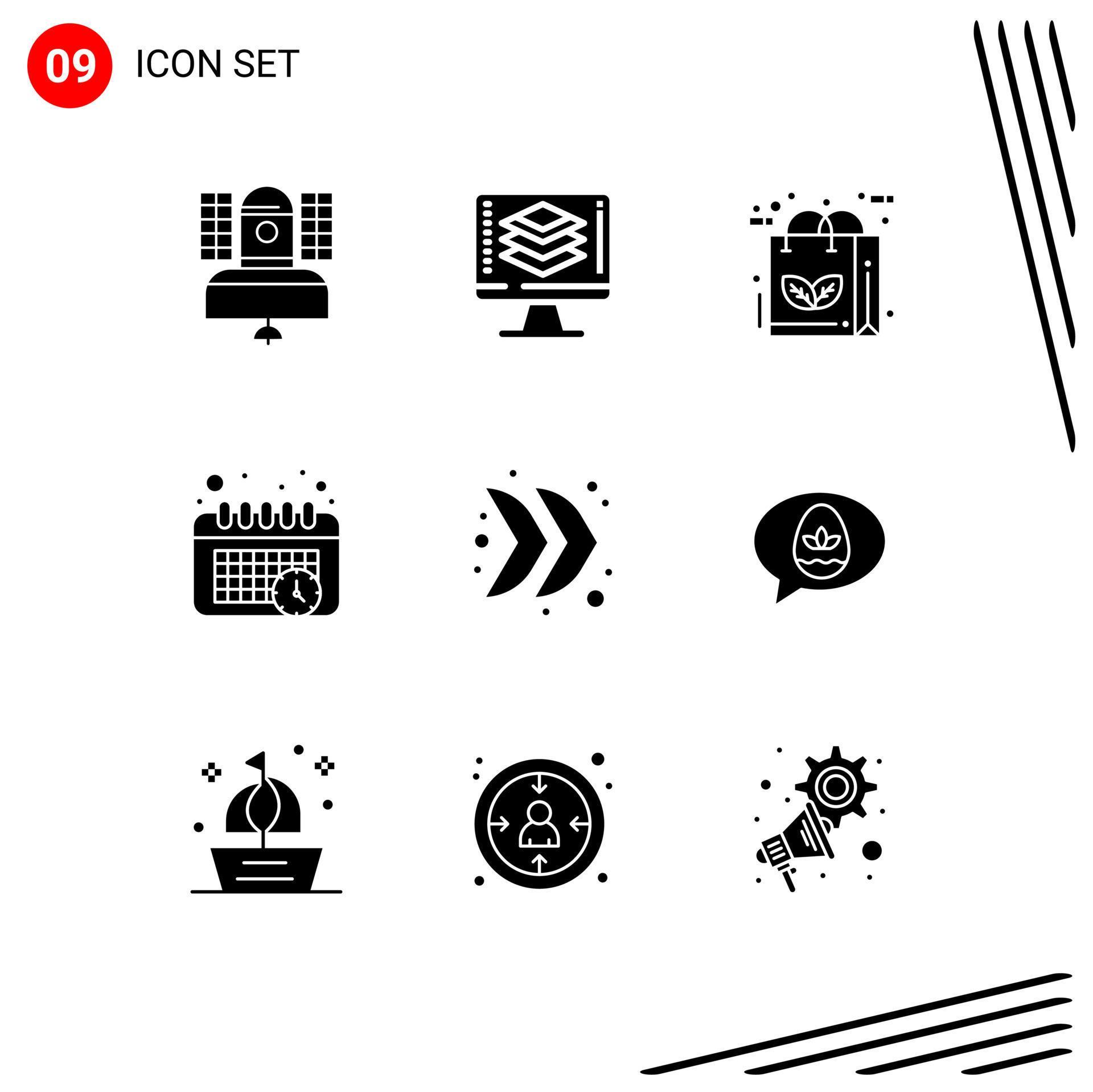 Group of 9 Solid Glyphs Signs and Symbols for arrow schedule screen calendar nature Editable Vector Design Elements Stock Free