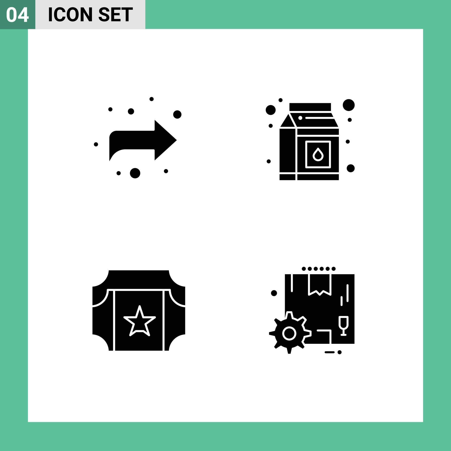 4 Thematic Vector Solid Glyphs and Editable Symbols of arrow box milk cinema gear Editable Vector Design Elements Stock Free