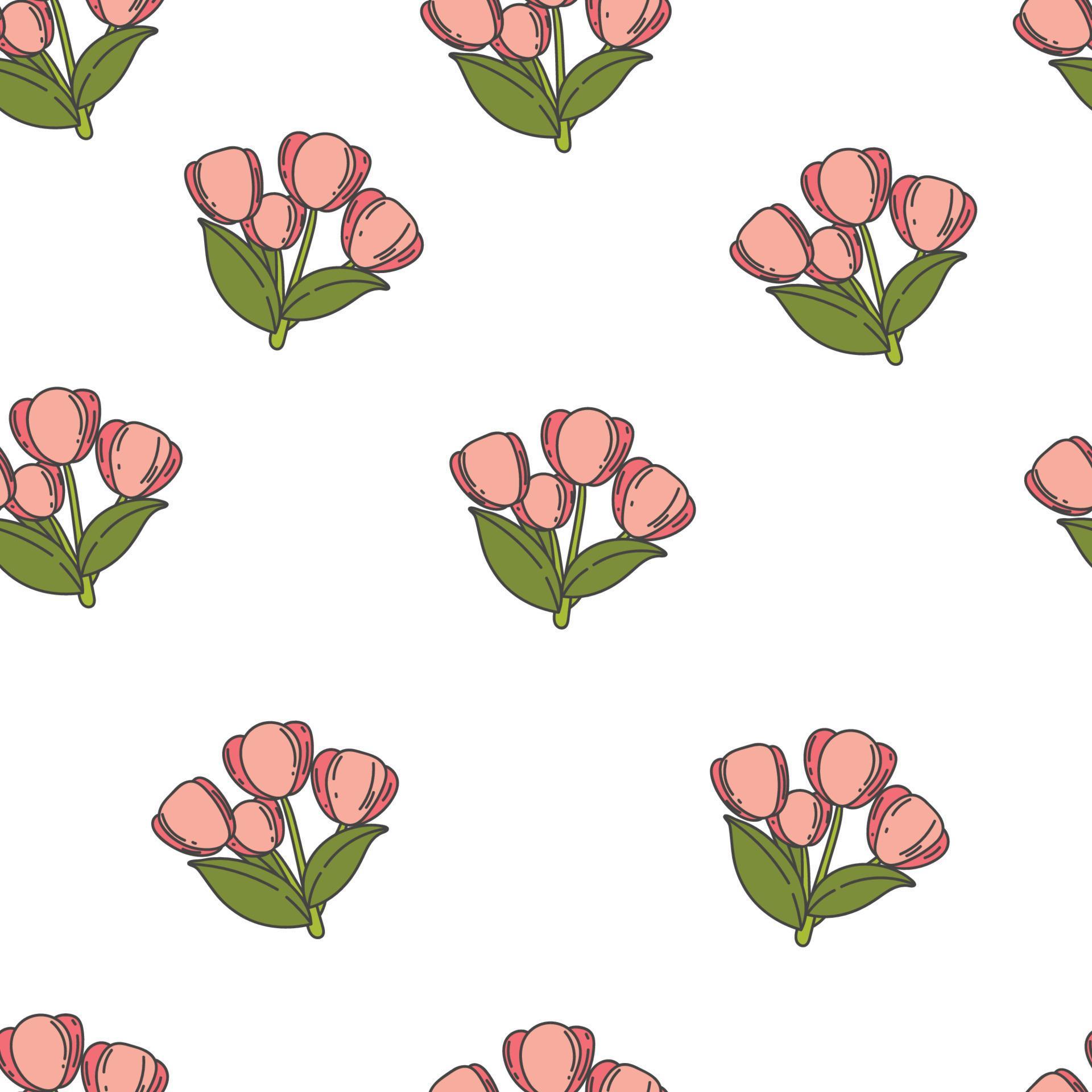 pink, red tulips seamless pattern. Vector floral background with spring flowers. flowers doodle seamless pattern Stock Free