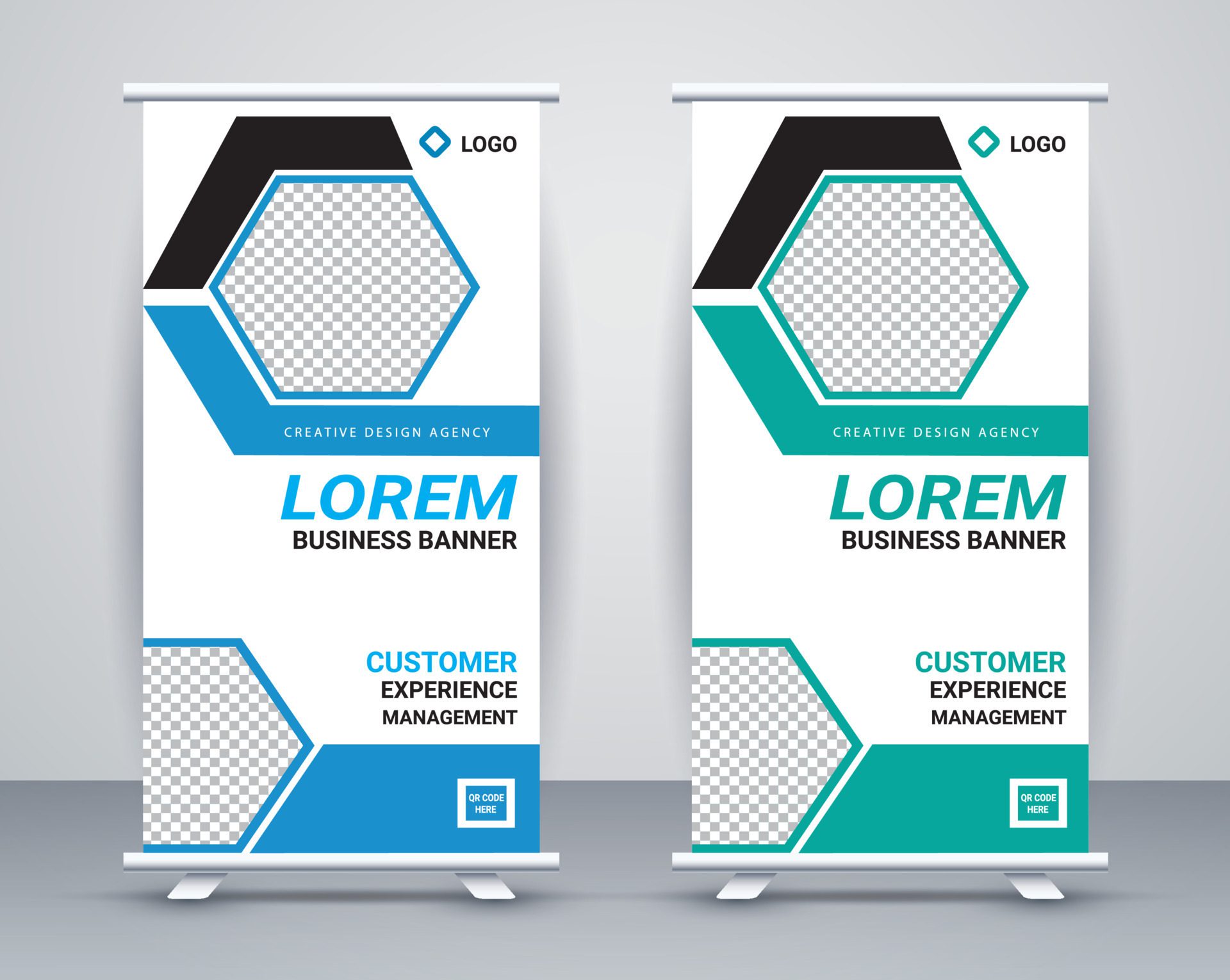 Modern roll up banner design stand template free vector Free Vector