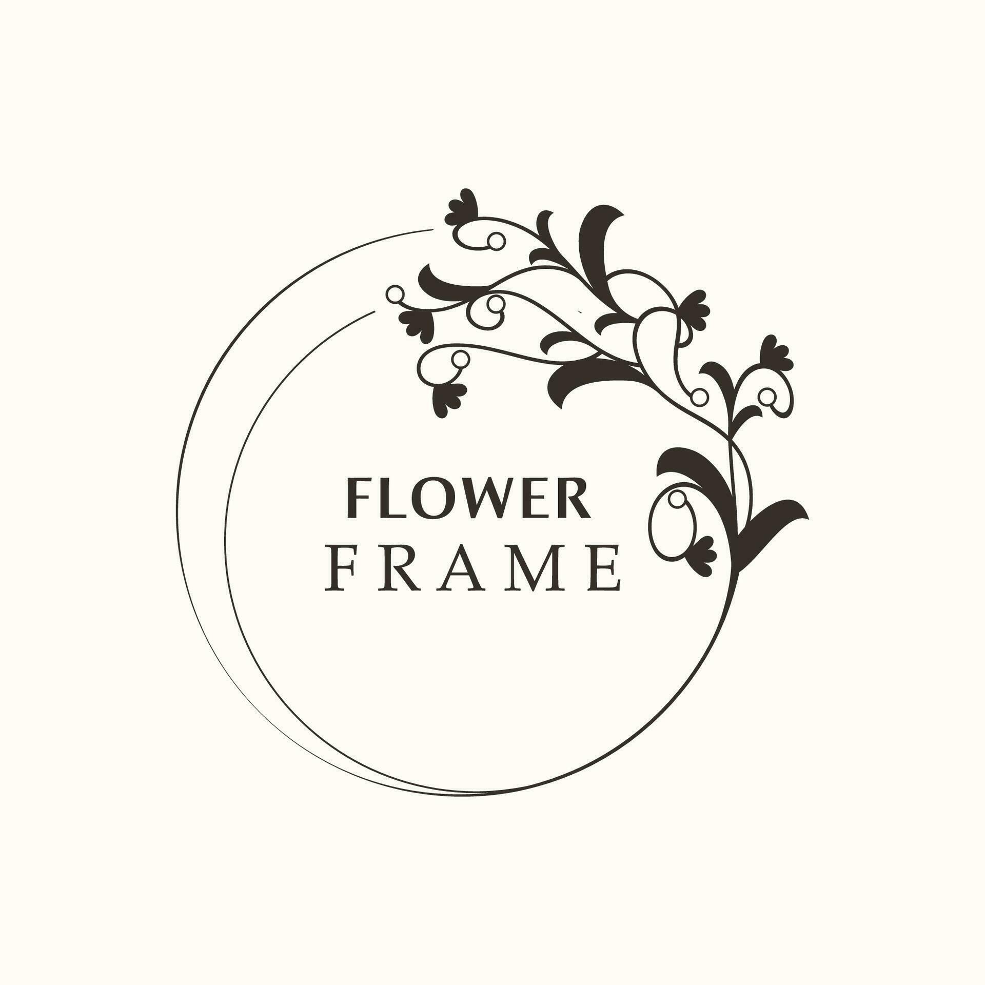 Floral frame flower round shape emblem logotype isolated on white background, leaves luxury linear logo circle style boutique Stock Free