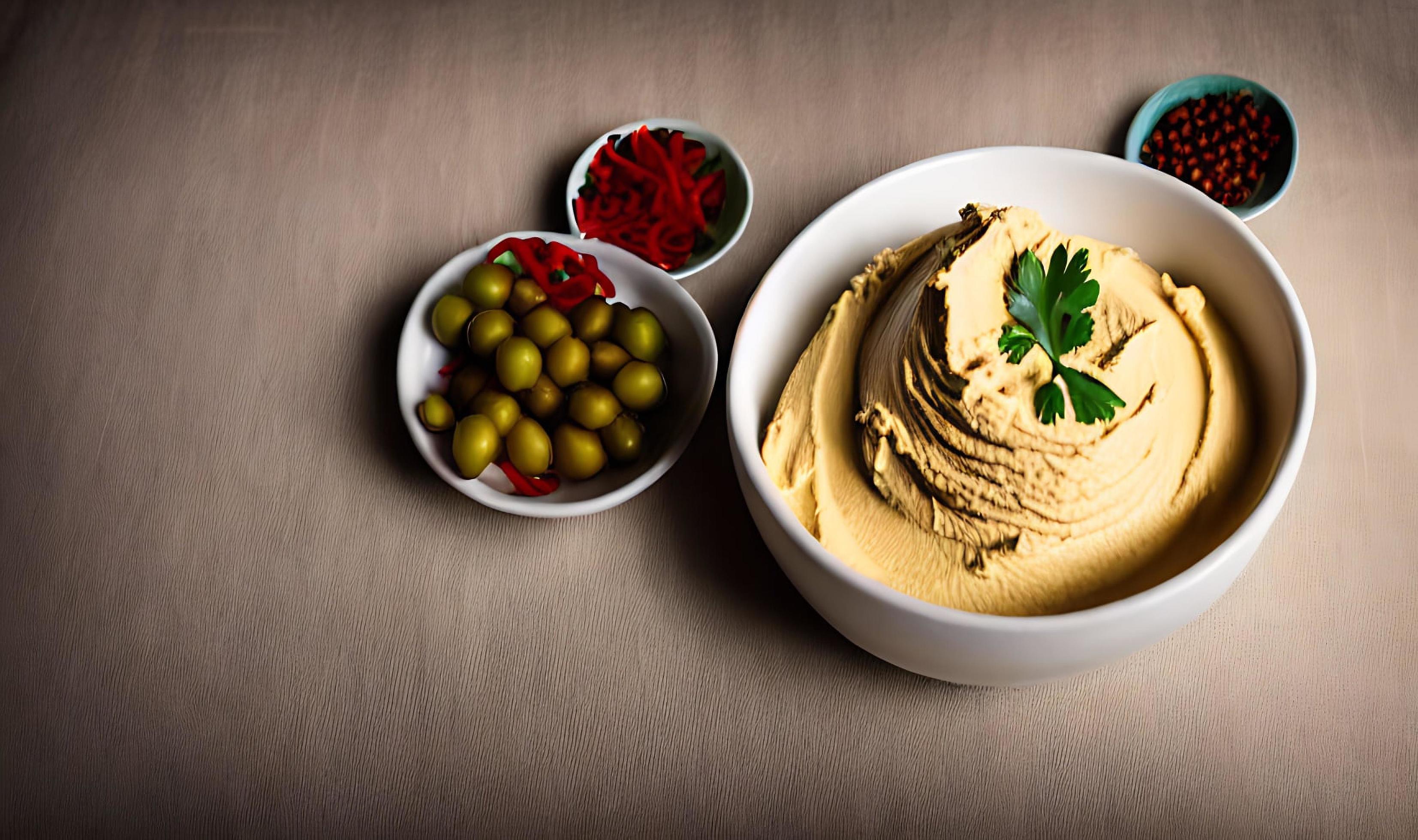 Healthy food. Traditional freshly made organic hummus. Stock Free