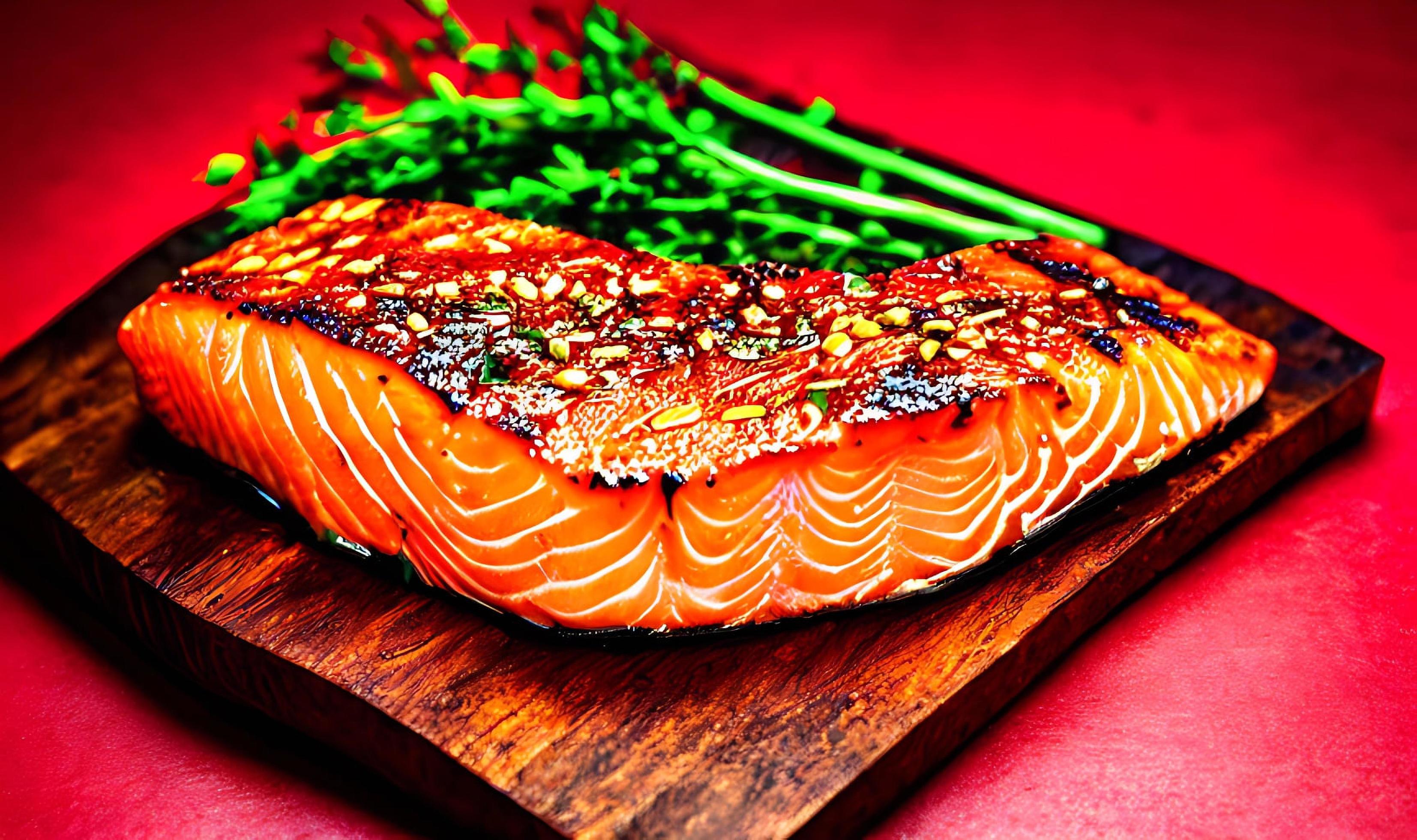 Grilled salmon. Healthy food baked salmon. Hot fish dish. Stock Free