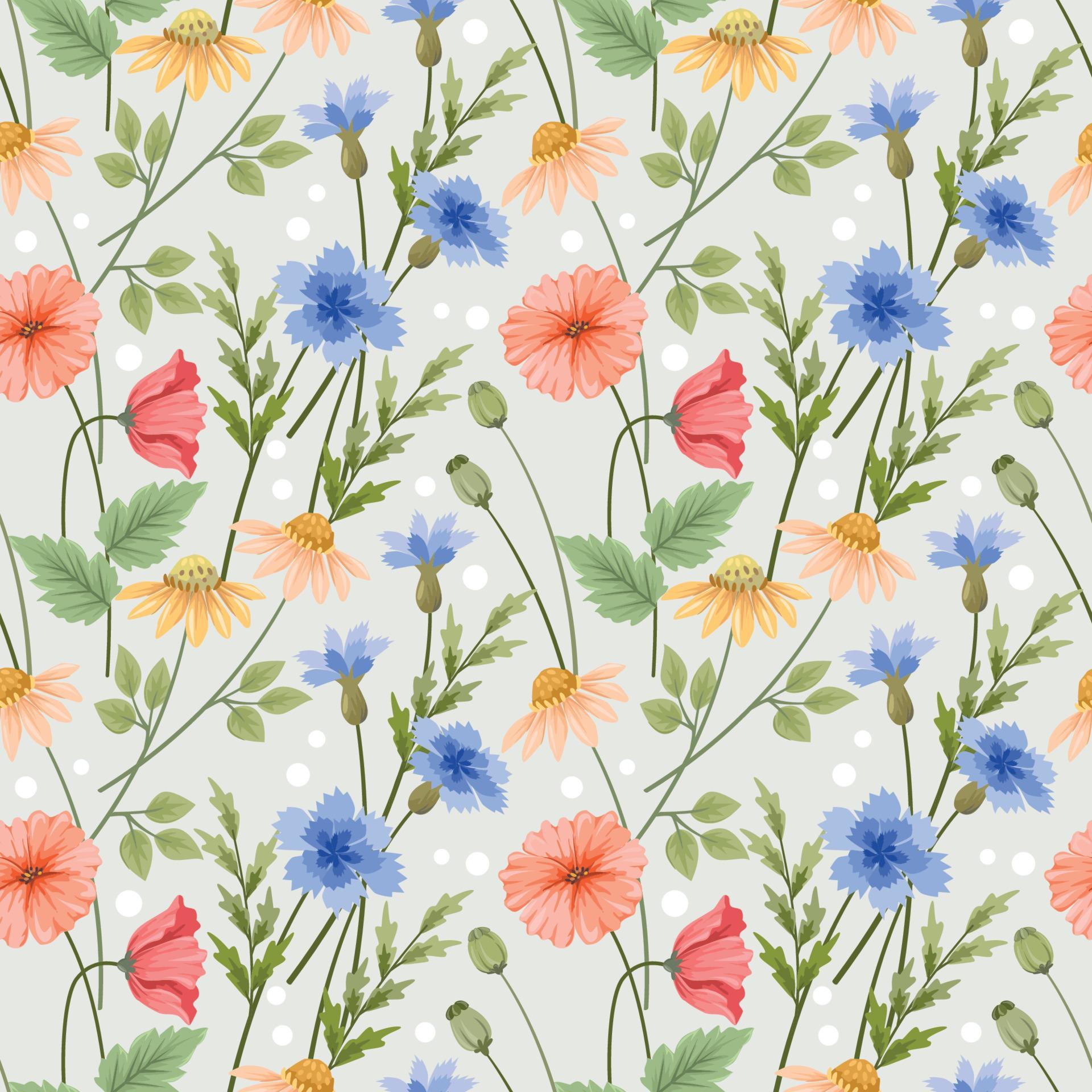 Colorful hand draw flowers seamless pattern. Stock Free