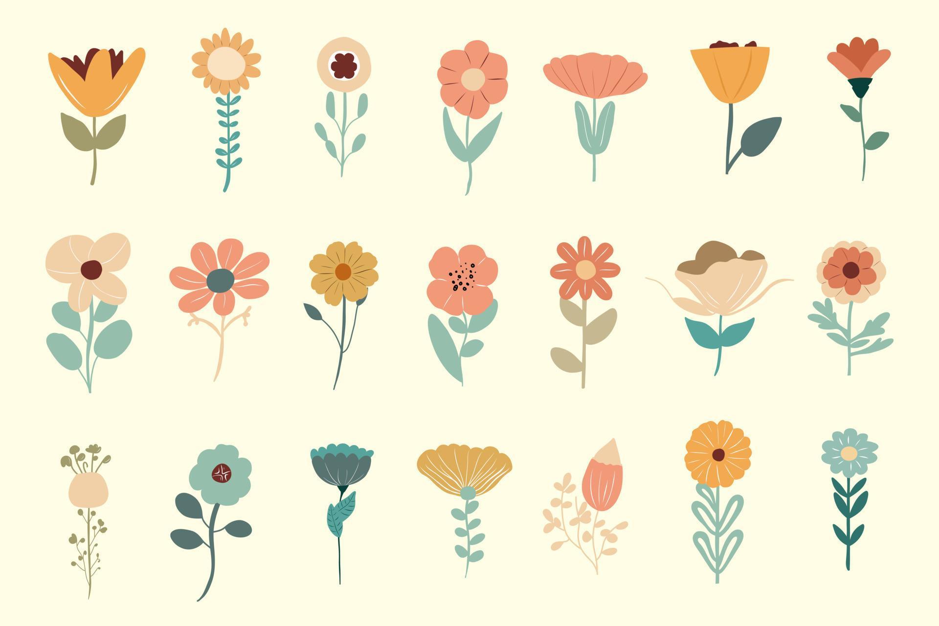 vector hand drawn spring flowers collection Stock Free