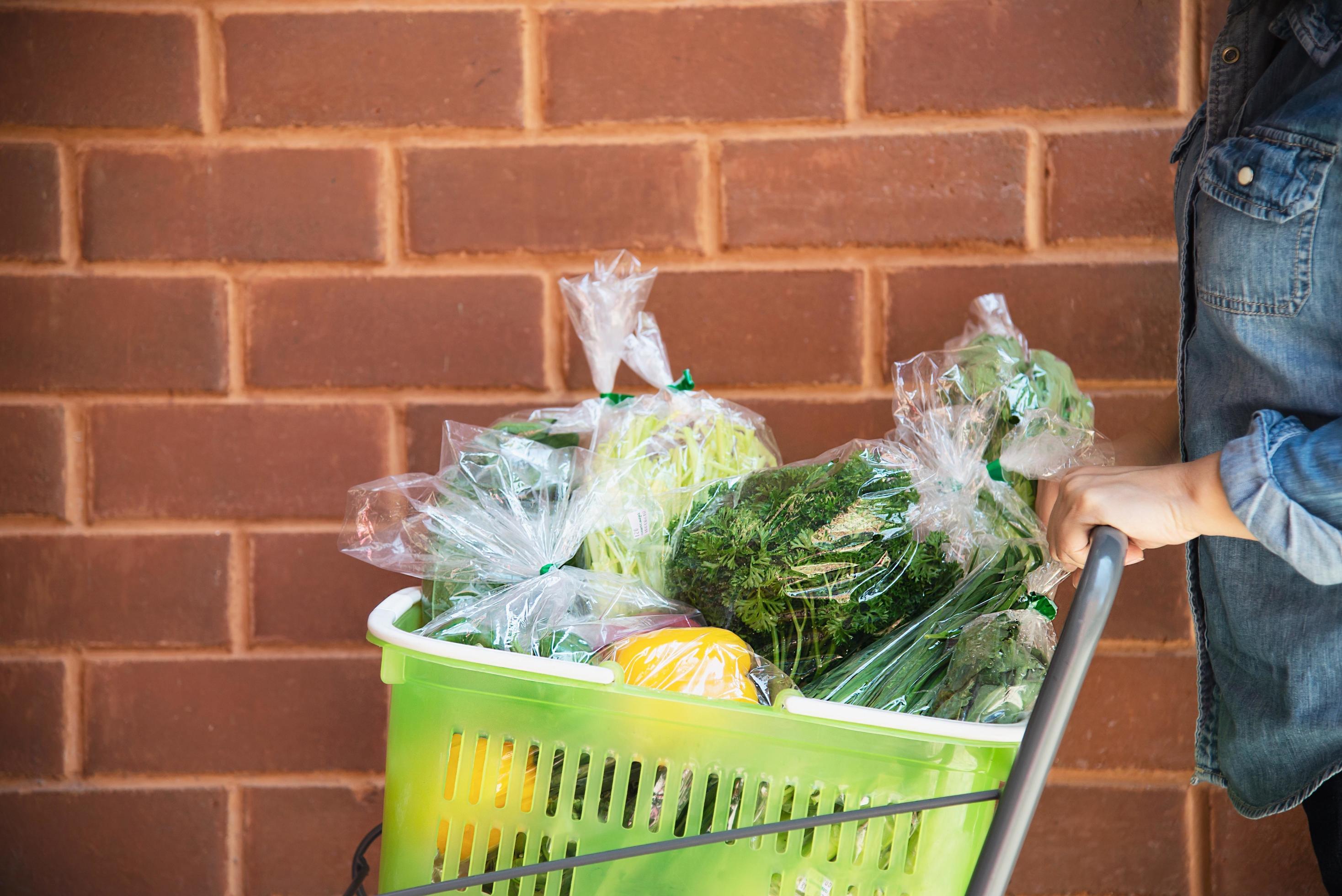 Lady is shopping fresh vegetable in supermarket store – woman in fresh market lifestyle concept Stock Free