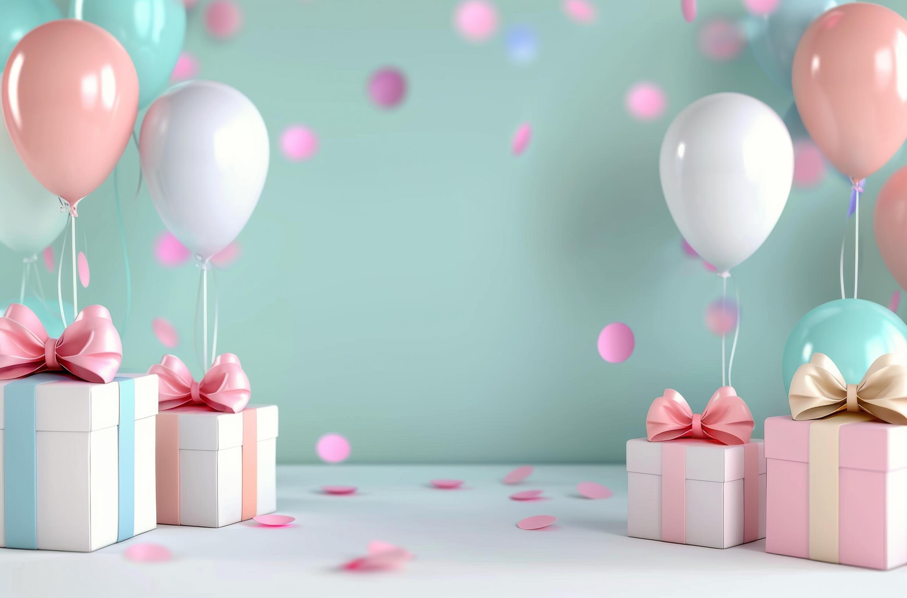 Gifts and Balloons on a Mint Green Background Stock Free