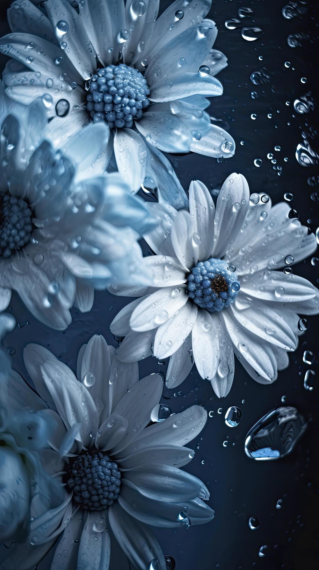 beautiful white flowers with blue background, Generate Ai Stock Free