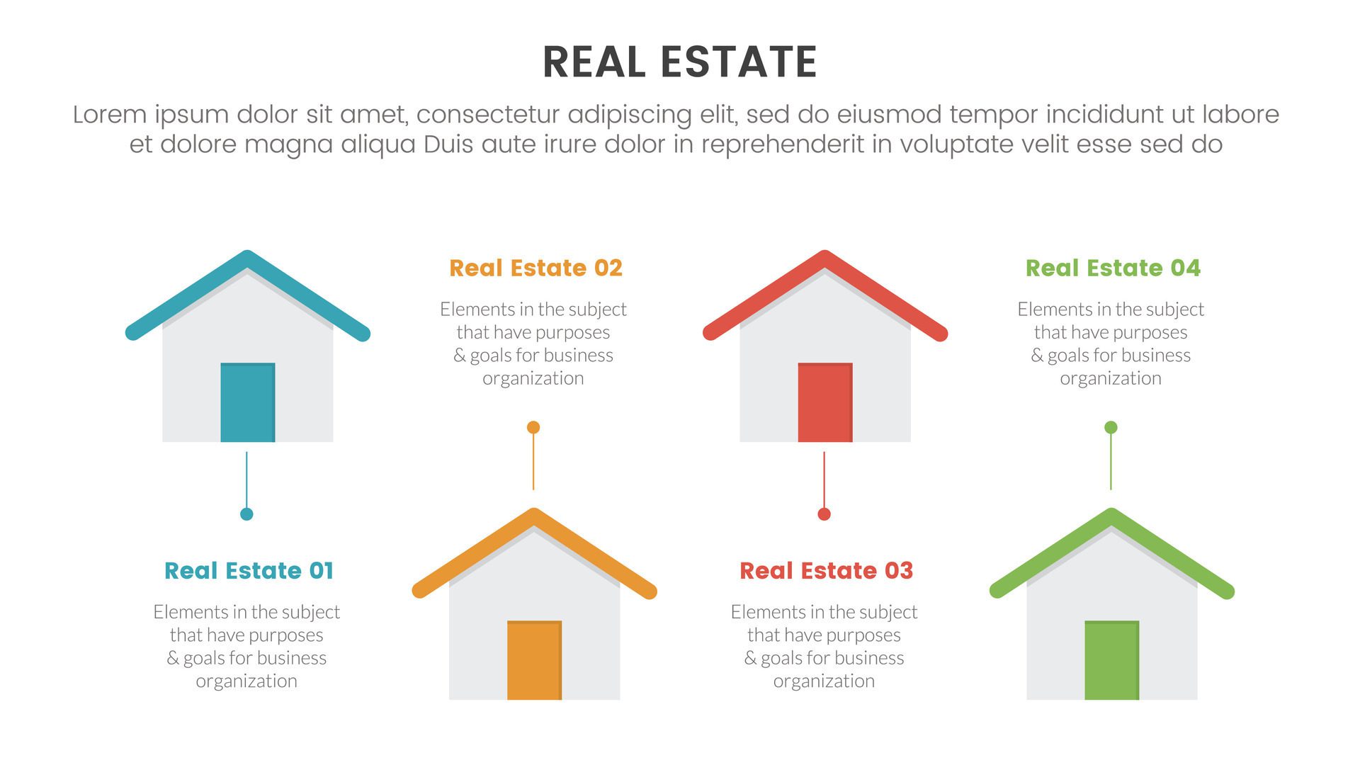 real estate property infographic template banner with small house up and down with 4 point list information for slide presentation Free Vector