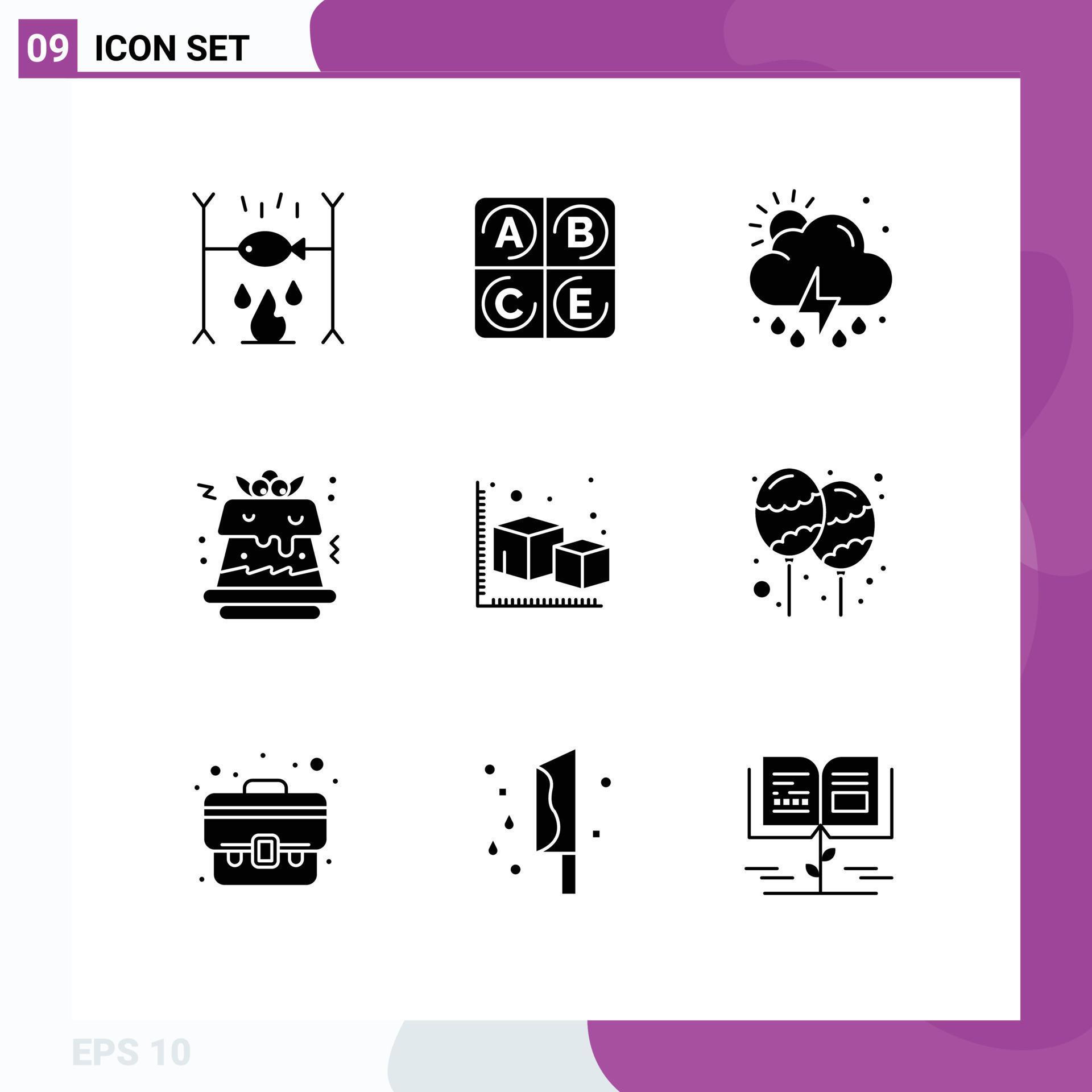 9 User Interface Solid Glyph Pack of modern Signs and Symbols of object cube rain arrow sweet Editable Vector Design Elements Stock Free