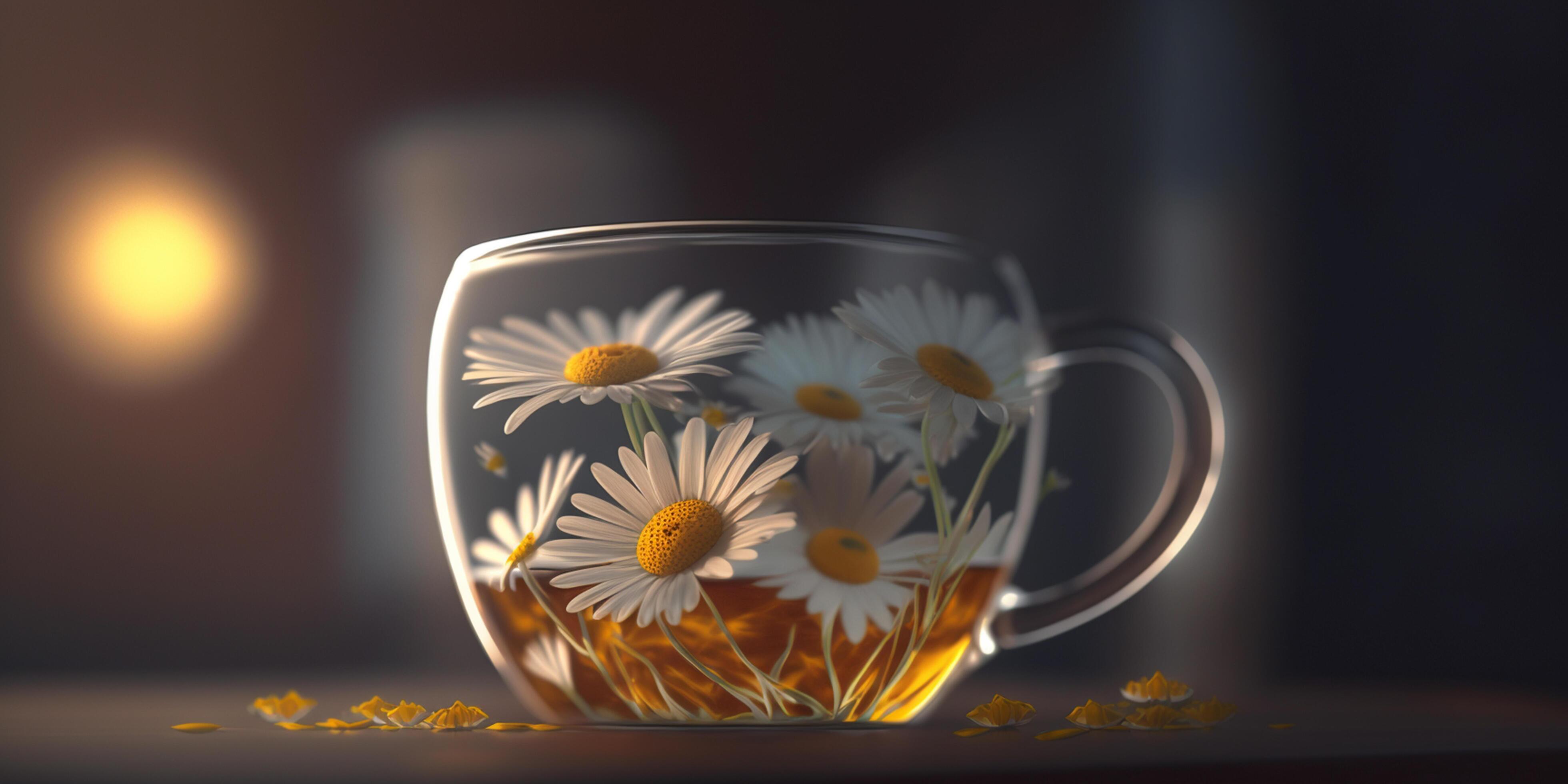 Glass Jar Filled with Chamomile Flowers, Illustrated Stock Free