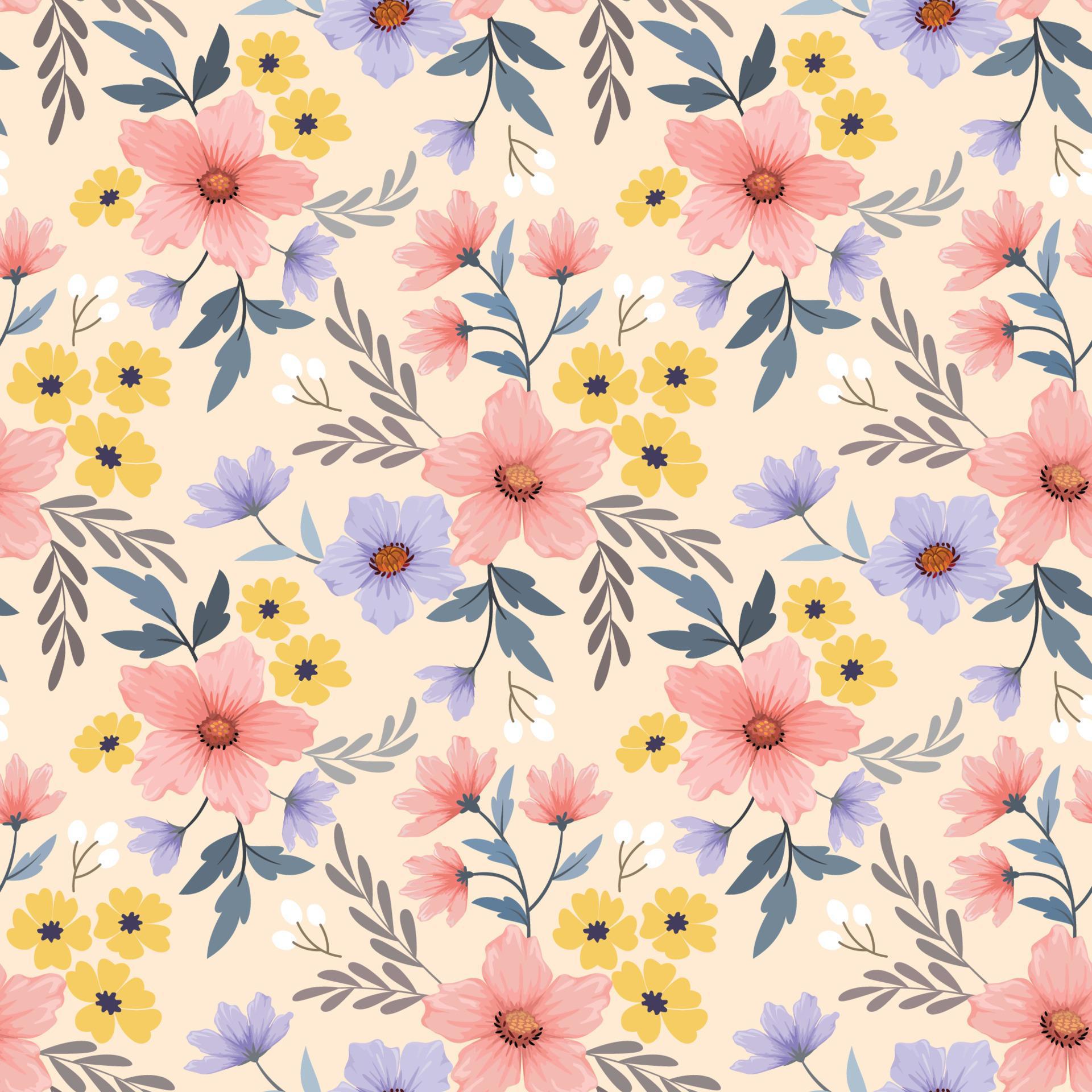 Colorful hand draw flowers seamless pattern. Stock Free