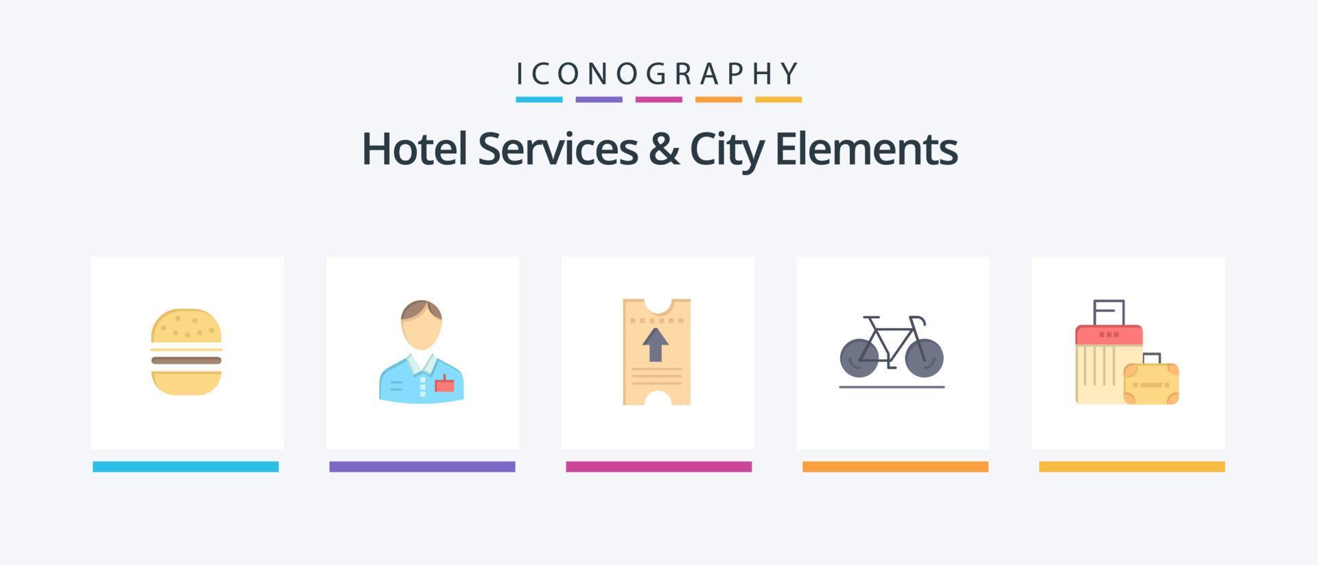 Hotel Services And City Elements Flat 5 Icon Pack Including luggage. walk. service. movement. arrow. Creative Icons Design Stock Free