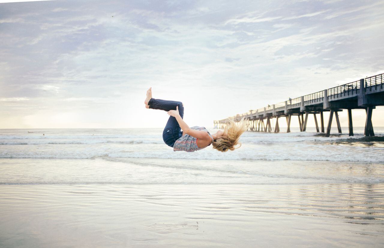 Woman Jumping Beach Sunset Stock Free