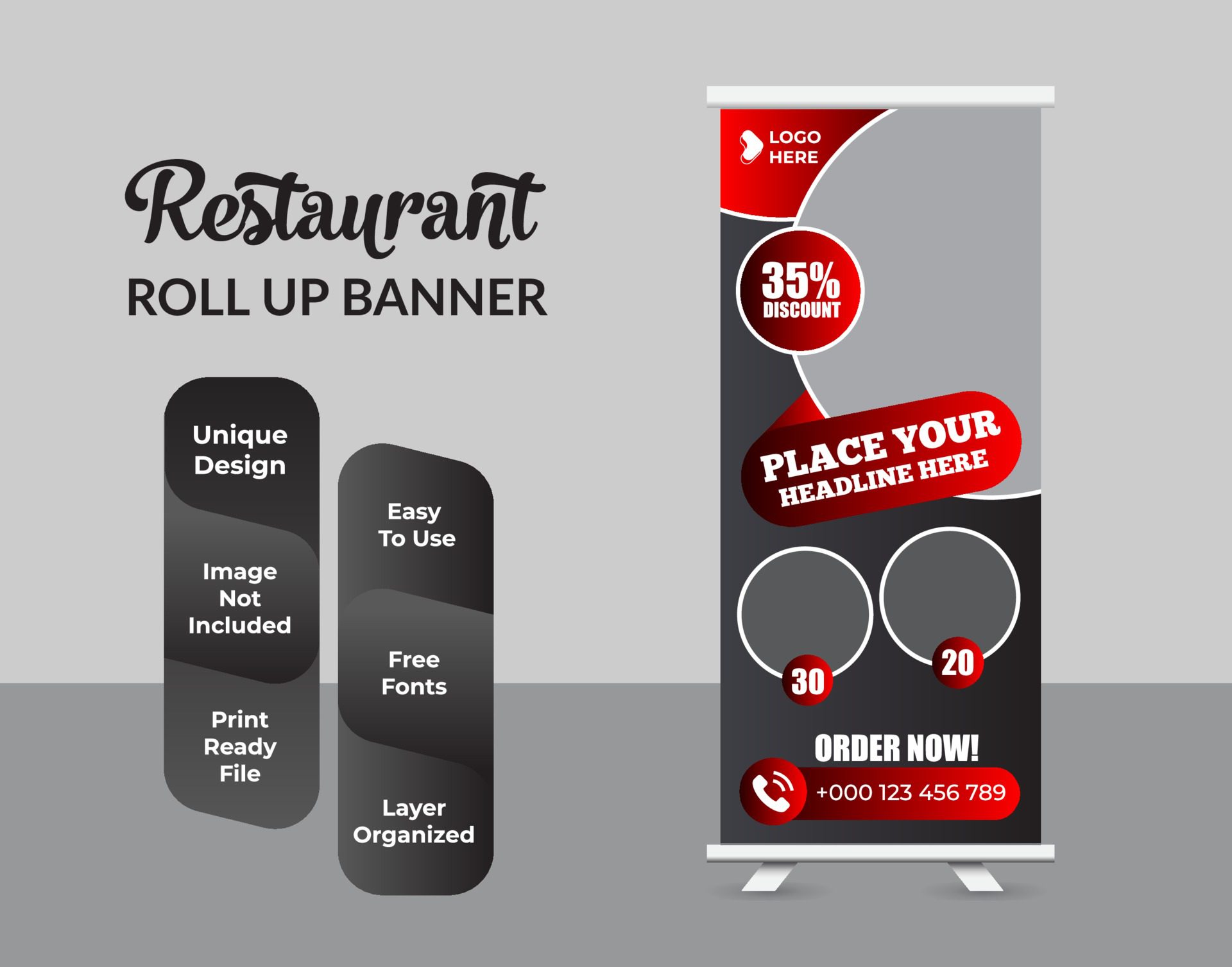 Roll up banner design template abstract design Free Vector