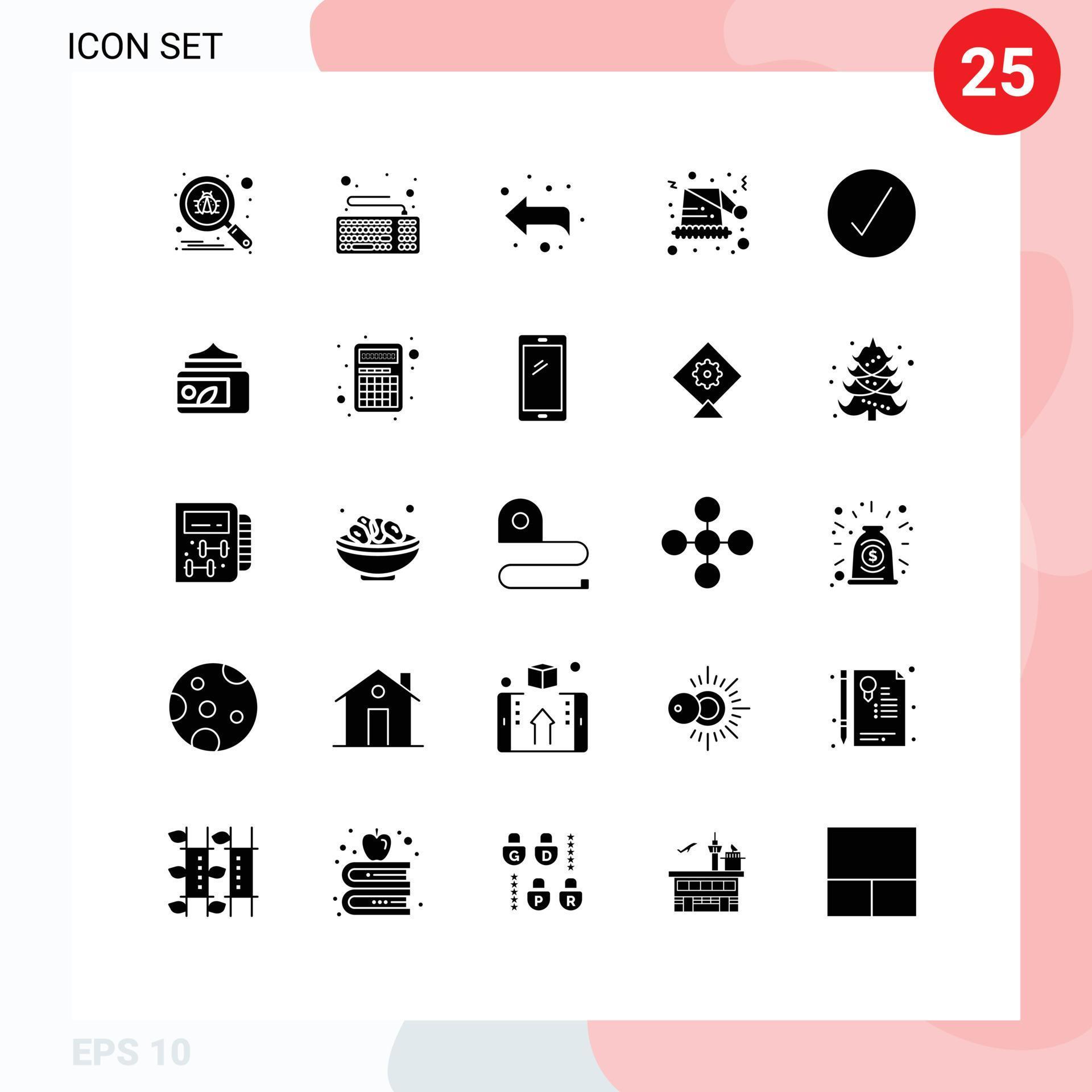 Pack of 25 creative Solid Glyphs of complete check arrow xmas hat Editable Vector Design Elements Stock Free