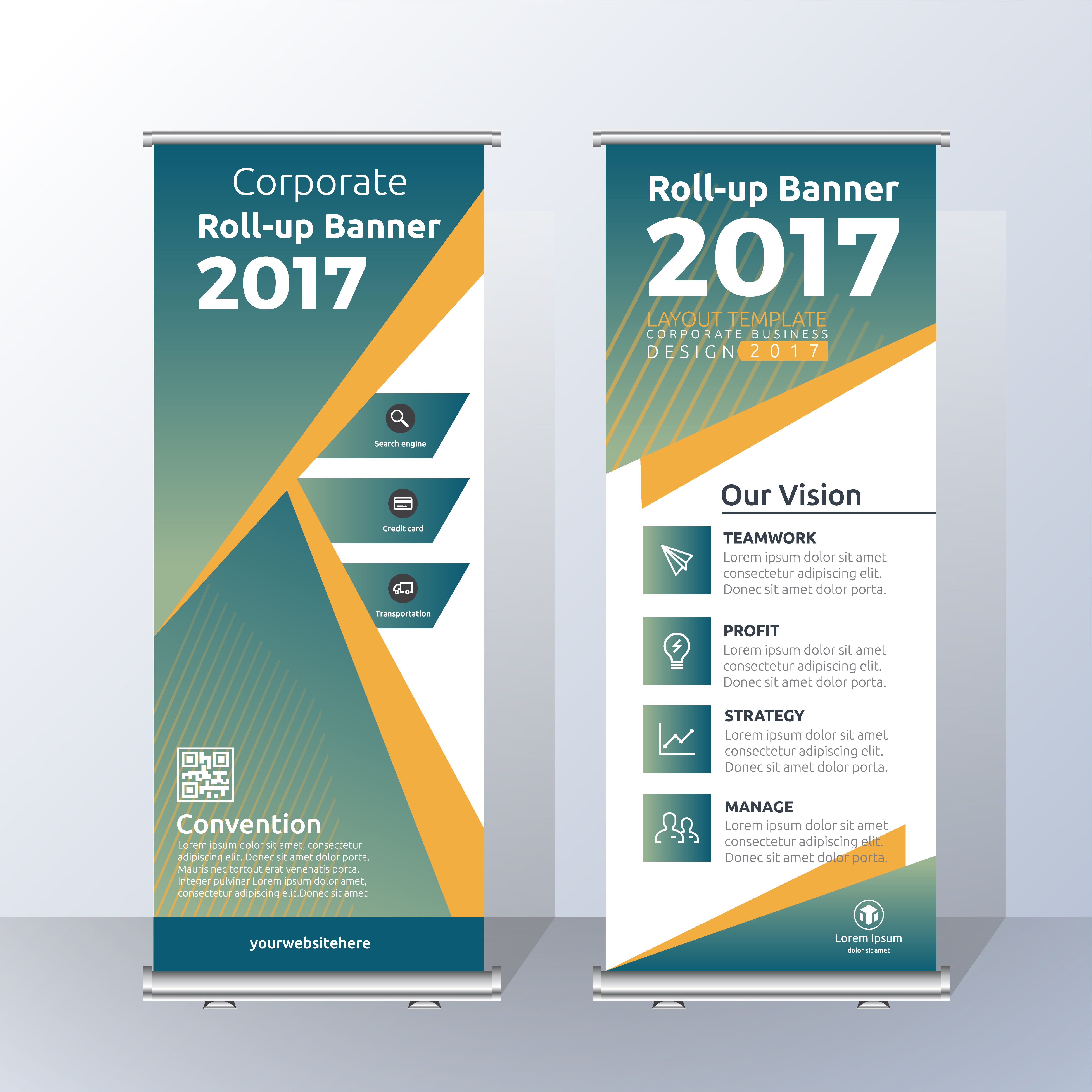 Vertical Roll Up Banner Template Design for Announce and Adverti Free Vector and Free SVG