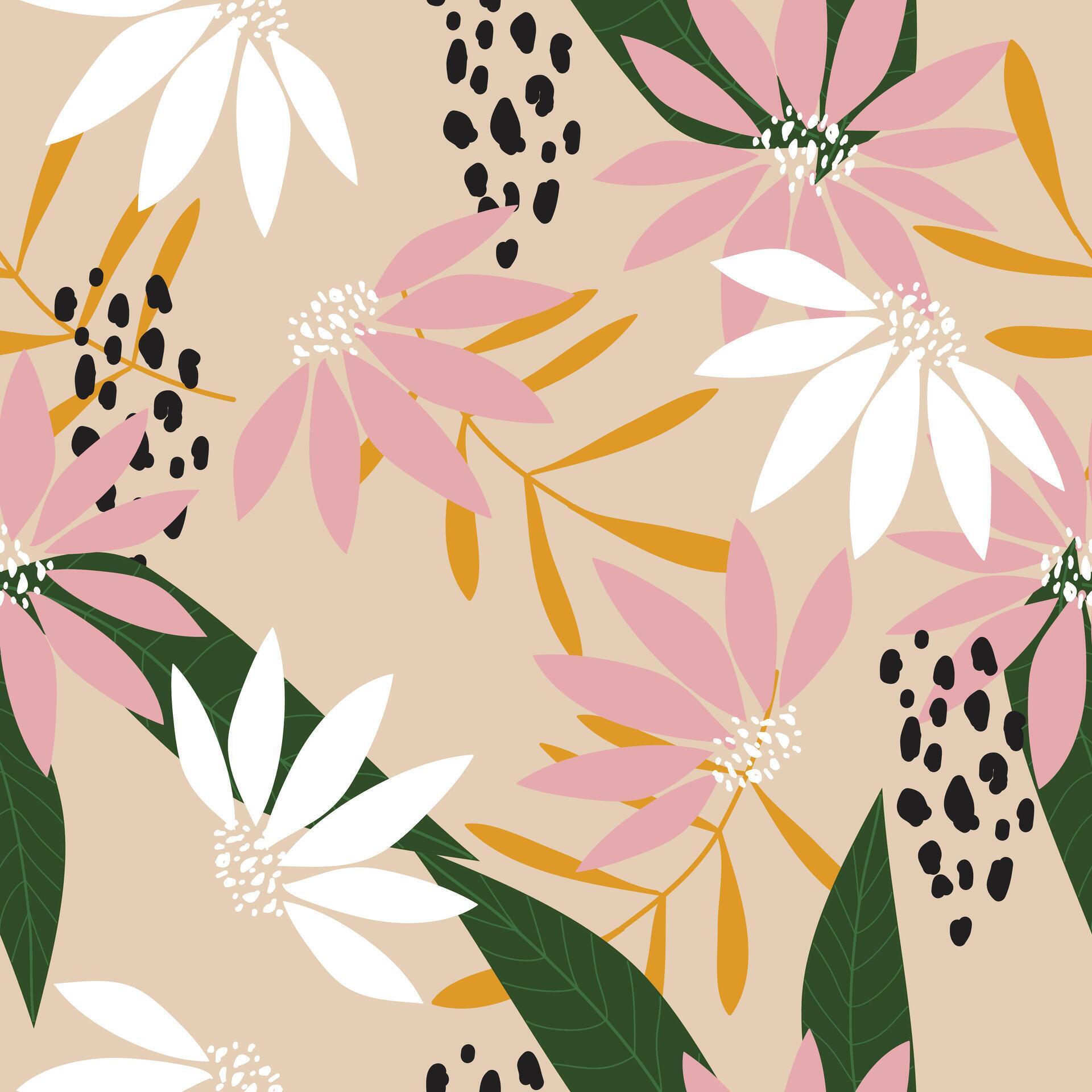 Seamless beautiful hand drawn flowers pattern background Stock Free