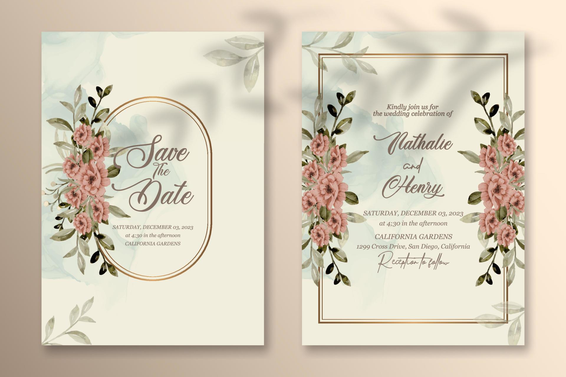 Premium vector Wedding invitation template with watercolor flower Stock Free