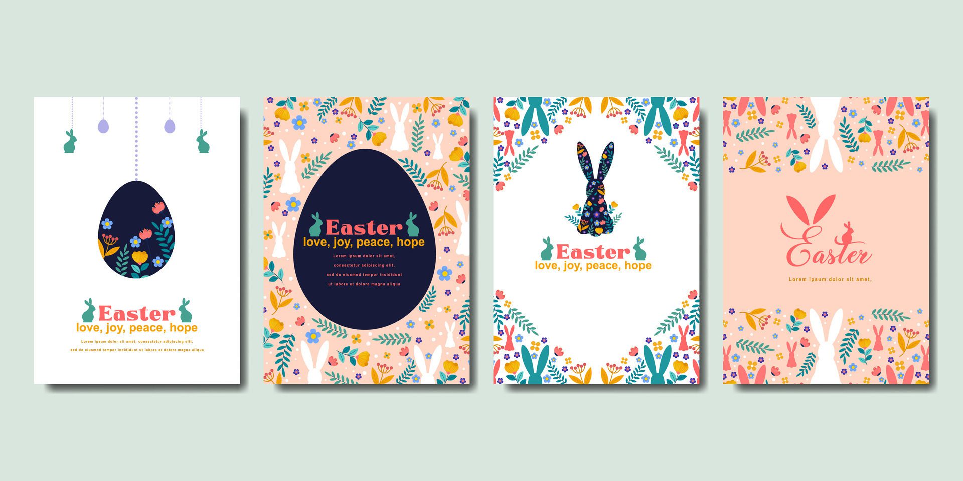 happy easter greeting card fashion commercial banner, cover, social media with flat design Free Vector