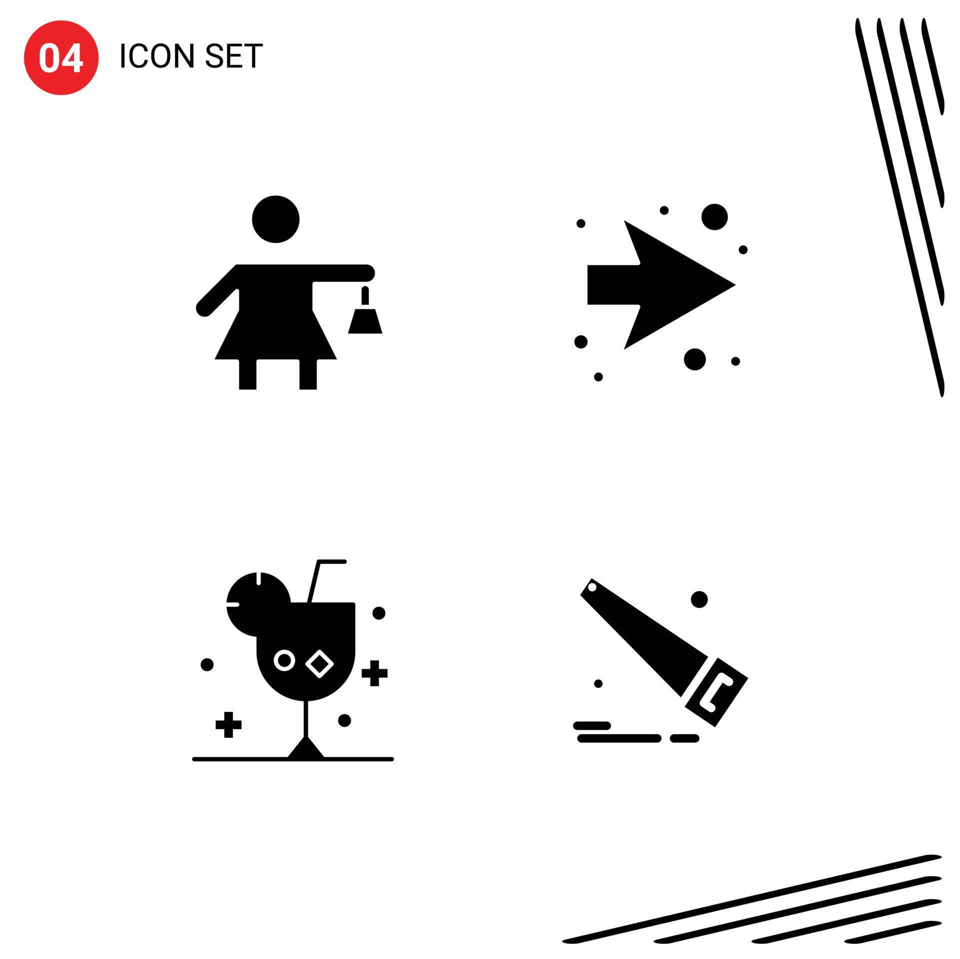 Set of 4 Modern UI Icons Symbols Signs for people glass arrow beverage saw Editable Vector Design Elements Stock Free