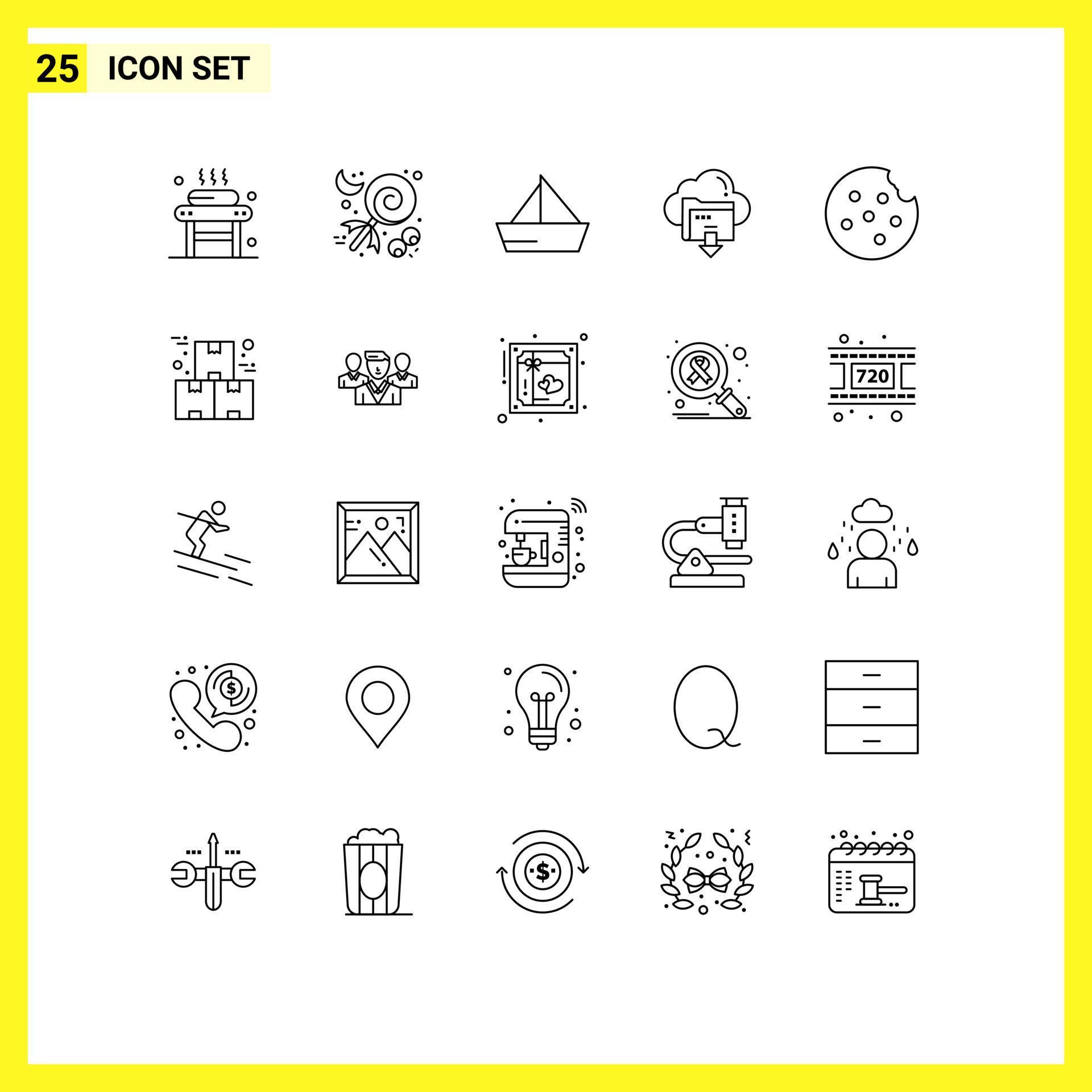 Line Pack of 25 Universal Symbols of cloud arrow holiday download vehicles Editable Vector Design Elements Stock Free