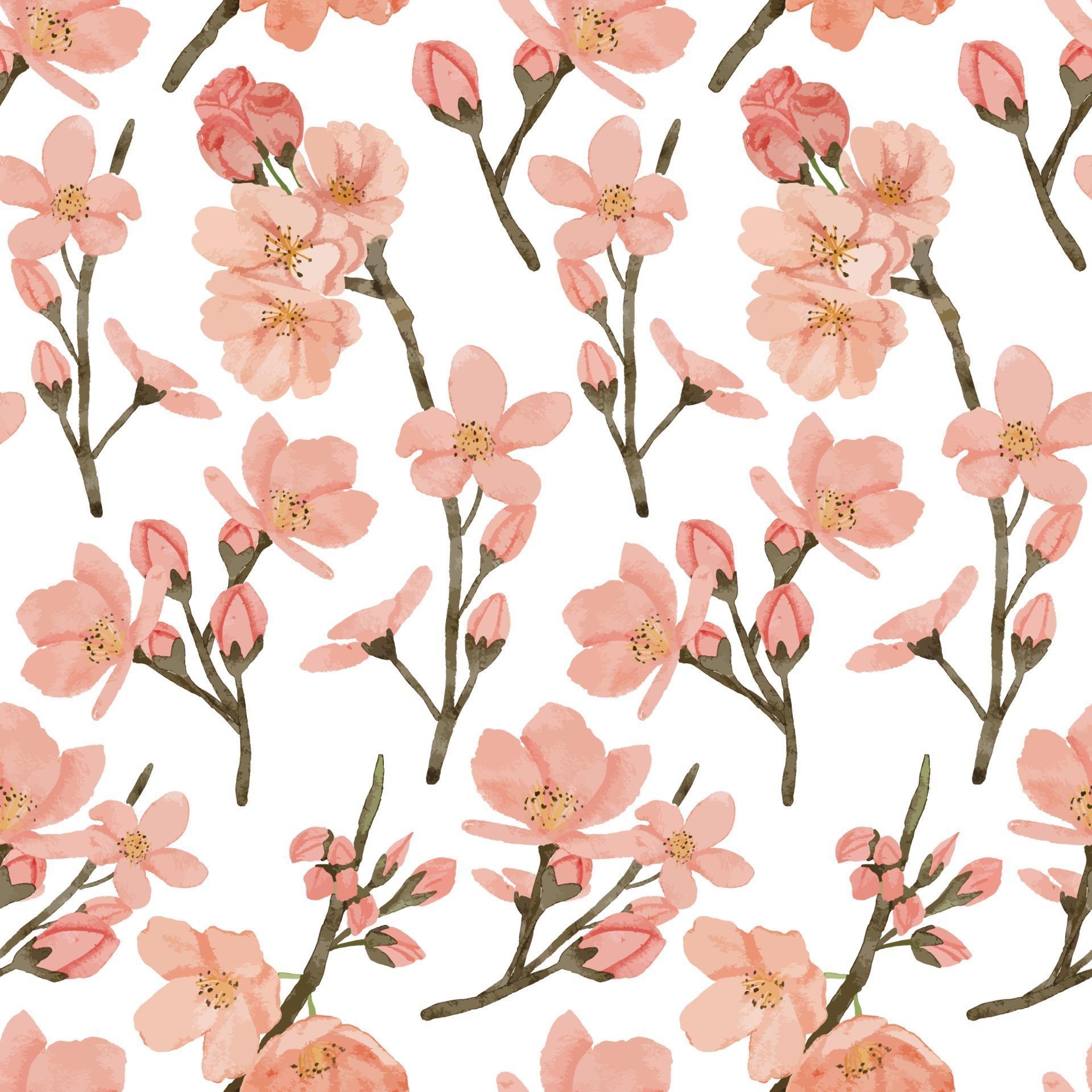 watercolor cherry blossom spring flower seamless pattern Stock Free