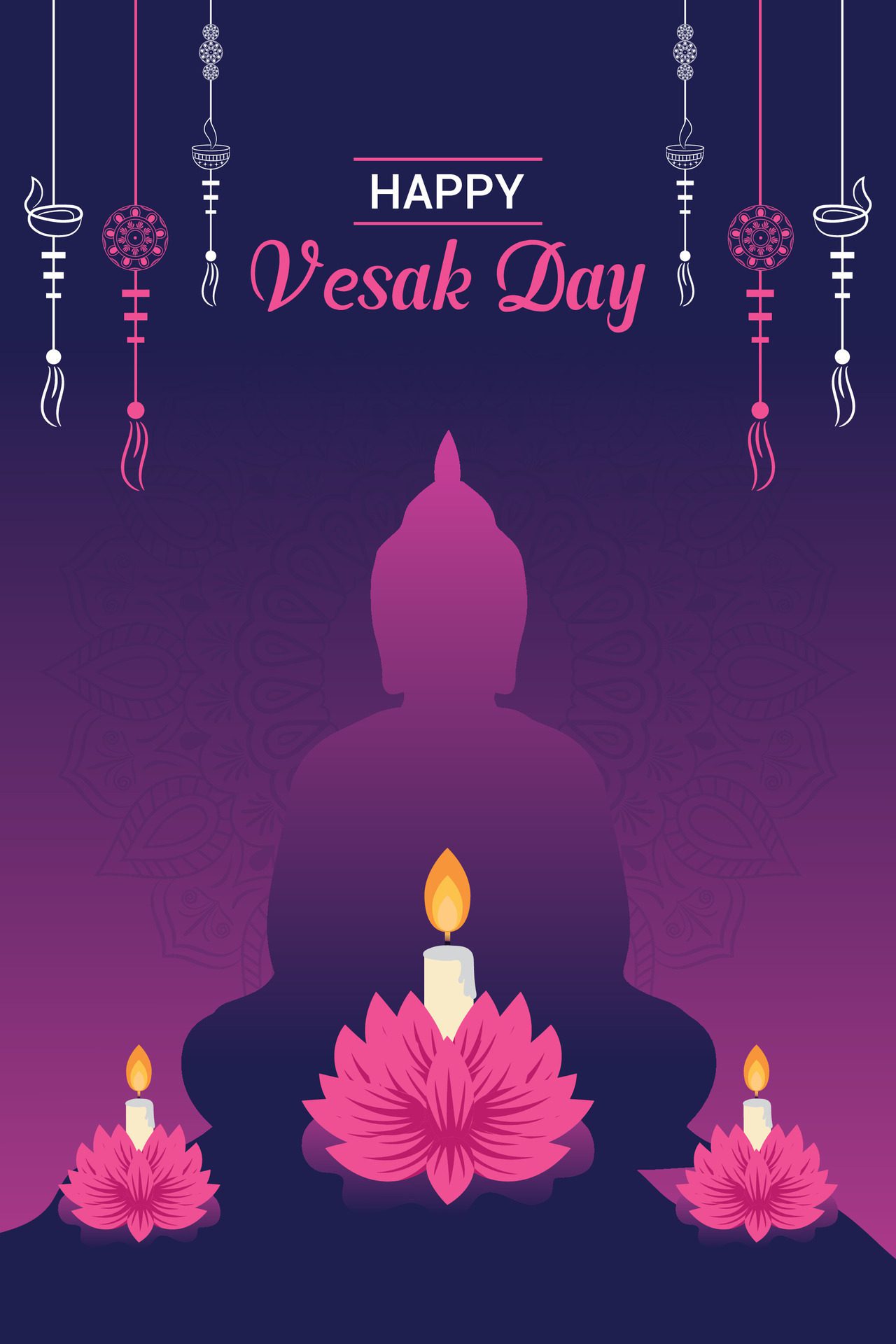 Flat vertical poster template for vesak day illustration festival celebration social media post and vesak day Banner Free Vector