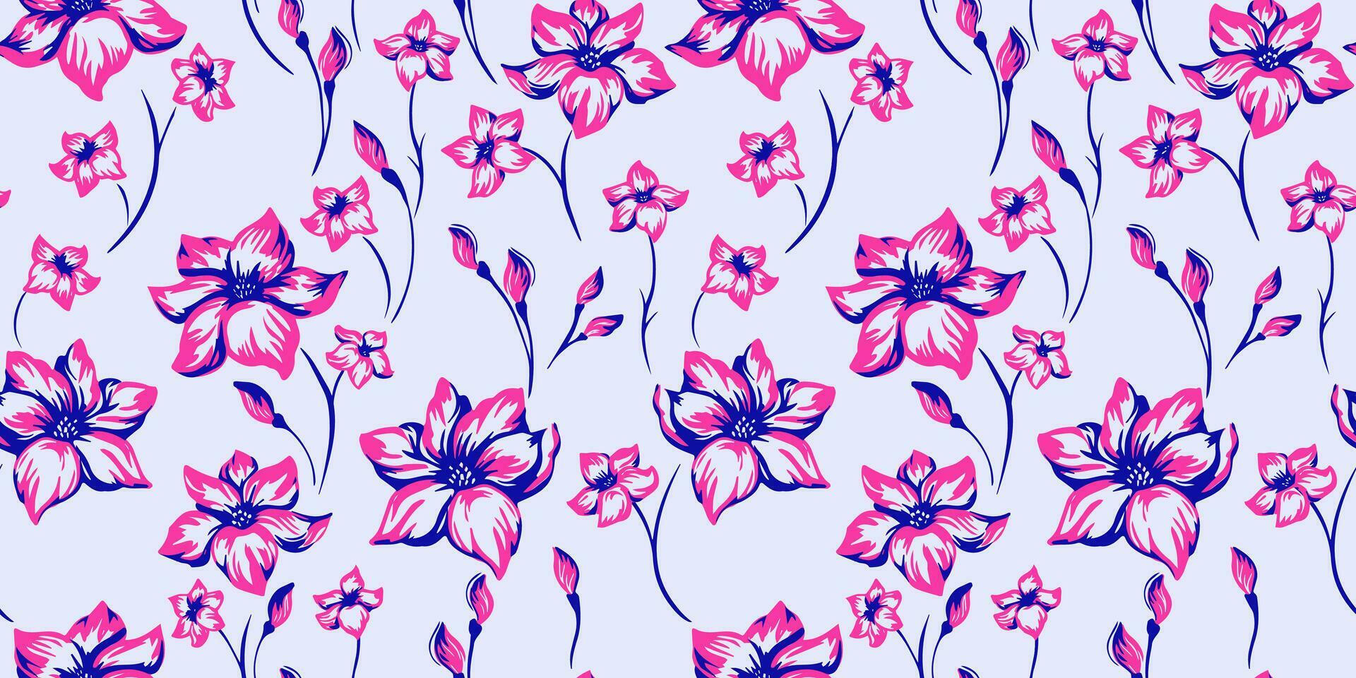 Vector hand drawn ditsy flowers pattern. Abstract, colorful, brush floral printing. Template for design, fabric, fashion, textile, texture, surface design Stock Free