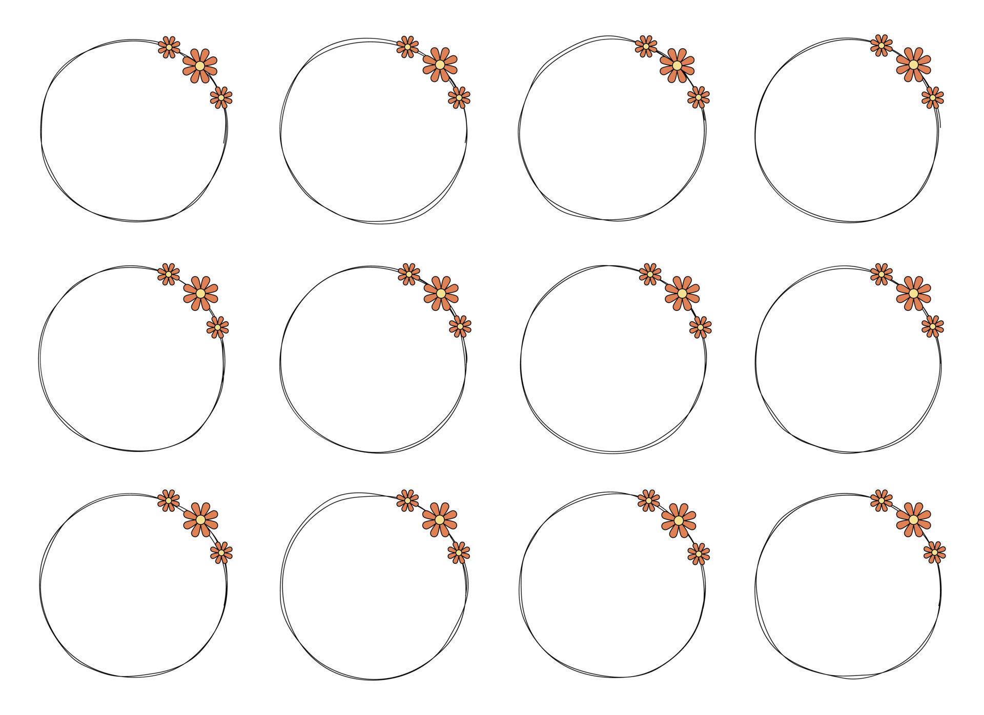 Hand drawn circle frame decoration element with flowers clip art Stock Free