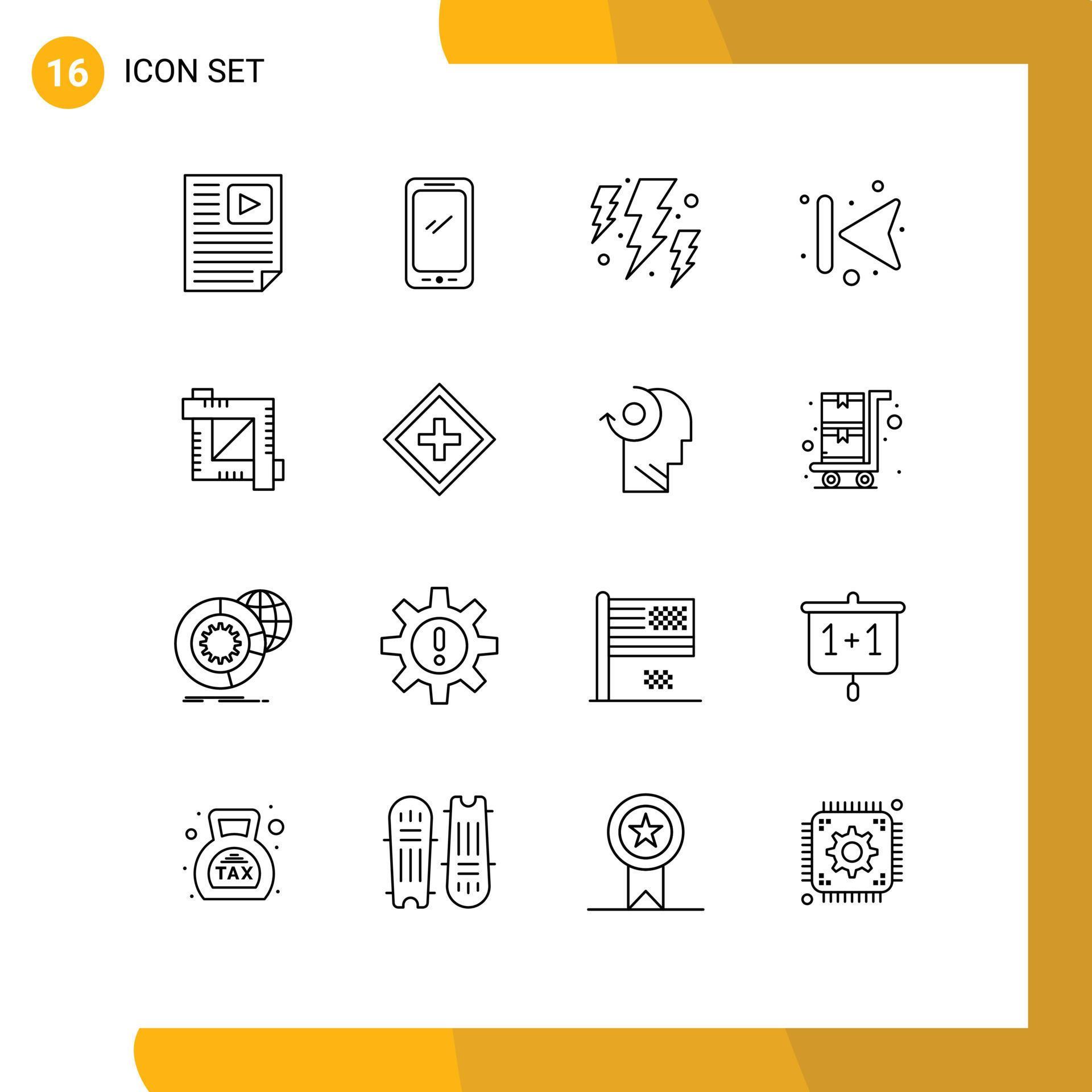 Pack of 16 creative Outlines of left forward android arrows power Editable Vector Design Elements Stock Free