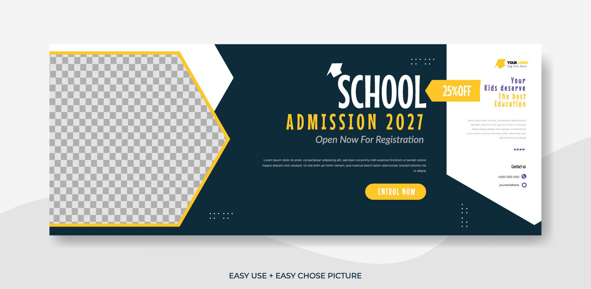 School admission web banner template design illustration Free Vector